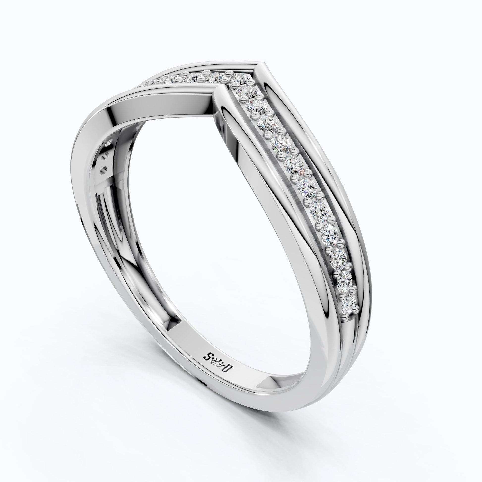 14K White Gold Curved Lab Diamond Band – Stackable Wedding Ring, Trending Bridal Gift for Her - Shoora Designs