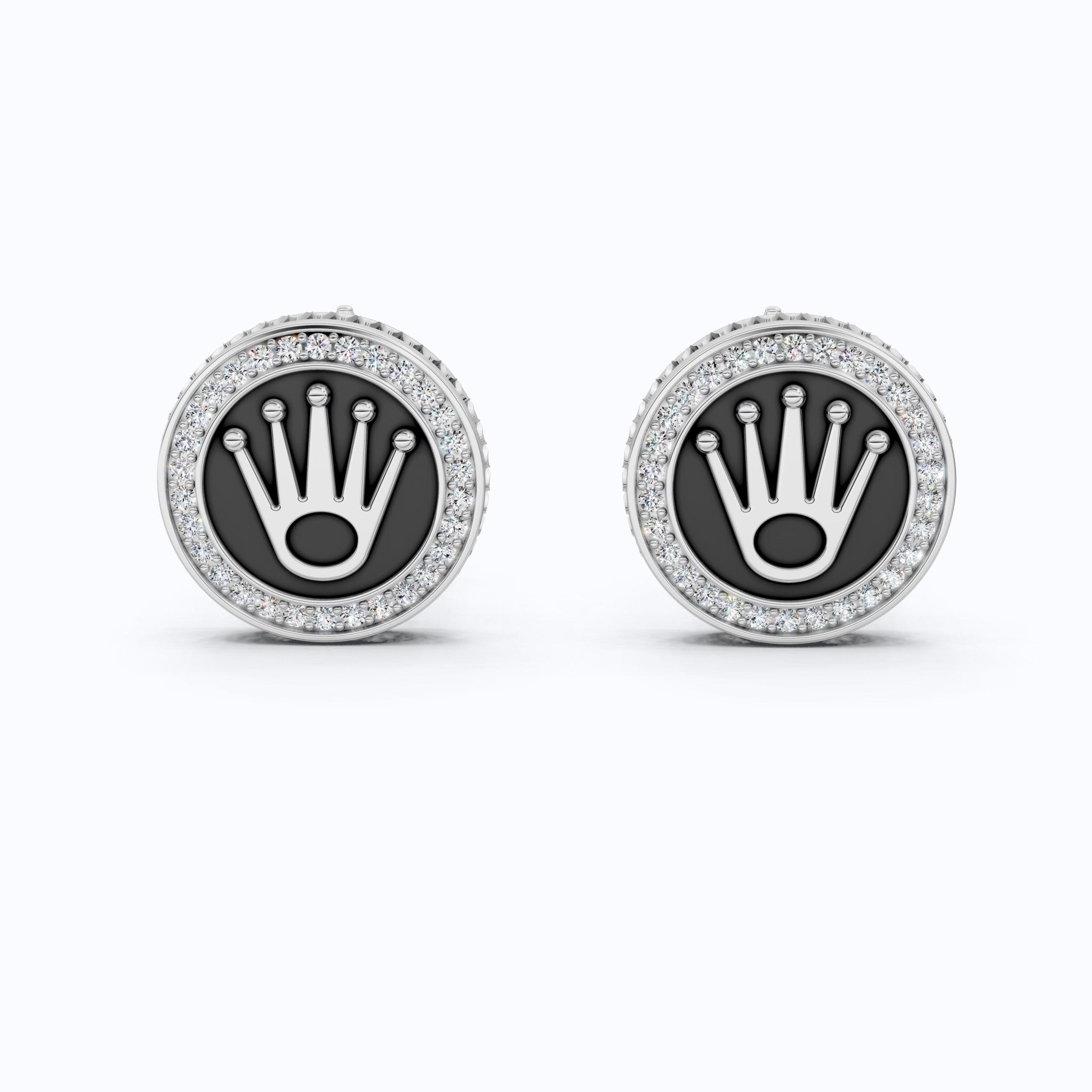 14K White Gold Enamel Cufflinks – Crown Logo, 0.48 TCW Lab Diamond Halo Cufflinks, Handmade Groom Gift, Luxury Men’s Jewelry - Shoora Designs