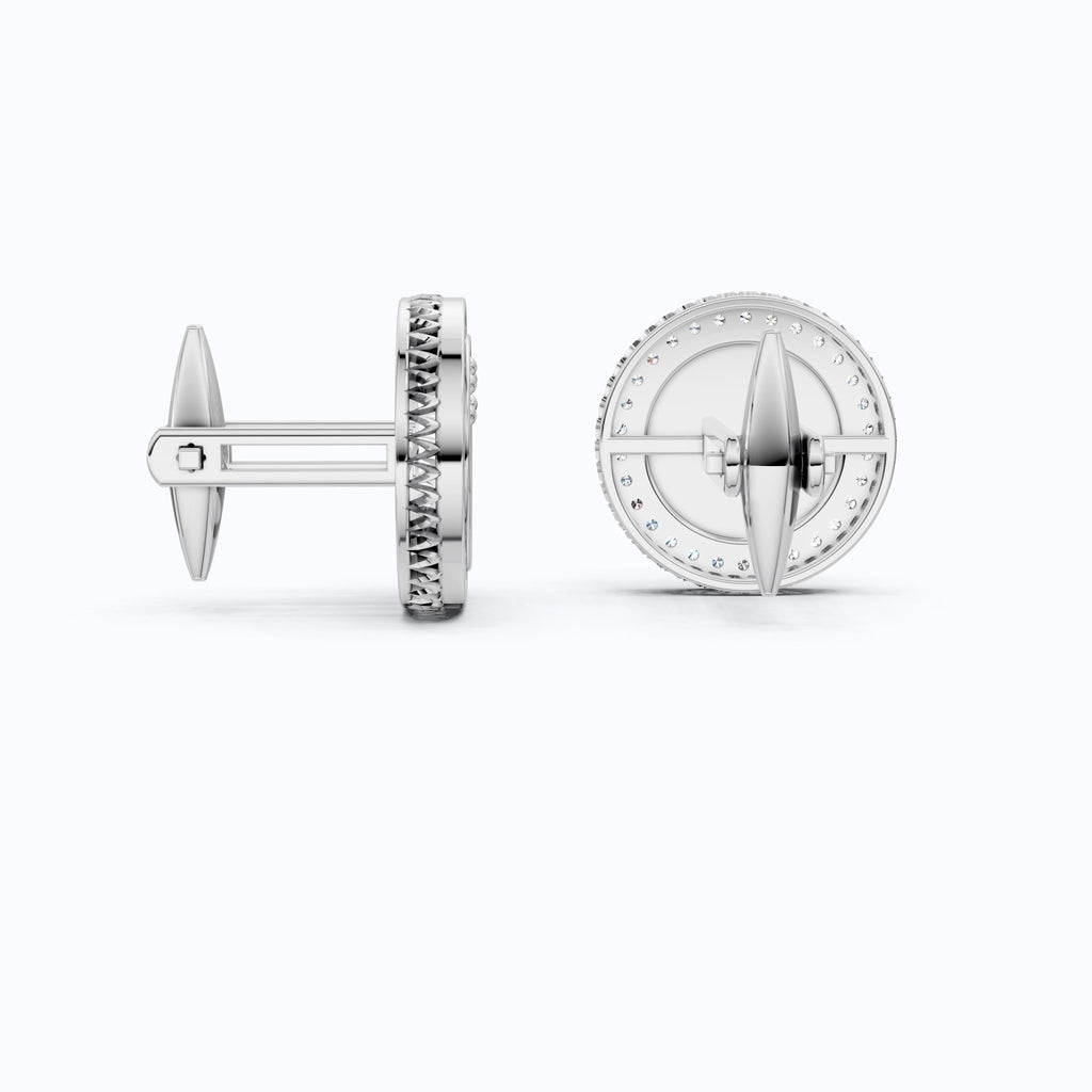 14K White Gold Enamel Cufflinks – Crown Logo, 0.48 TCW Lab Diamond Halo Cufflinks, Handmade Groom Gift, Luxury Men’s Jewelry - Shoora Designs
