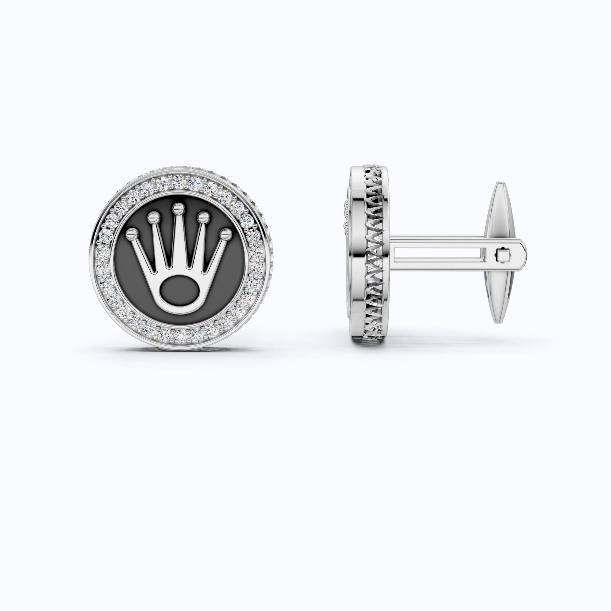 14K White Gold Enamel Cufflinks – Crown Logo, 0.48 TCW Lab Diamond Halo Cufflinks, Handmade Groom Gift, Luxury Men’s Jewelry - Shoora Designs