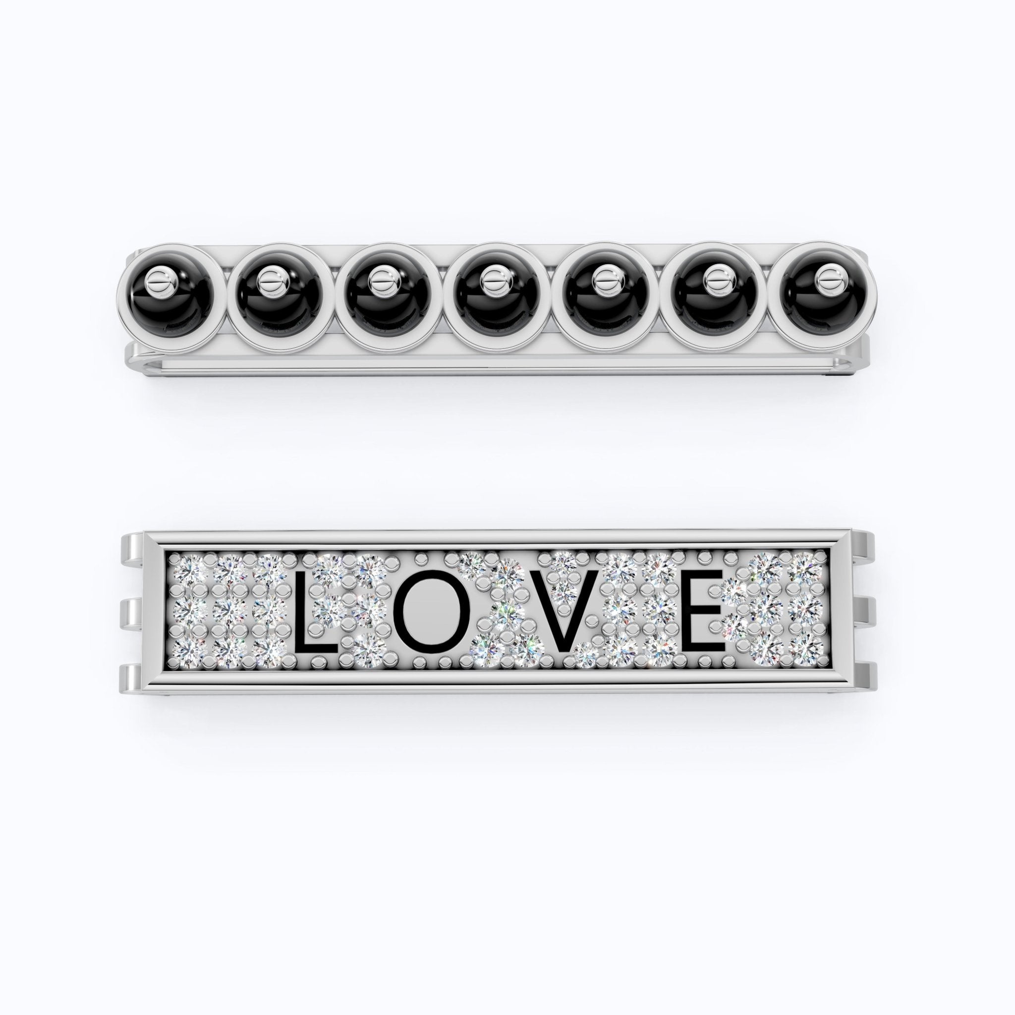 14K White Gold LOVE Watch Charm Accessories – Black Beads & Lab Diamonds, Handmade Gift for Her, Luxury Jewelry Accessory - Shoora Designs