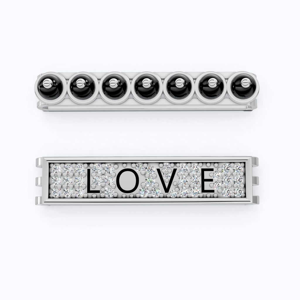 14K White Gold LOVE Watch Charm Accessories – Black Beads & Lab Diamonds, Handmade Gift for Her, Luxury Jewelry Accessory - Shoora Designs