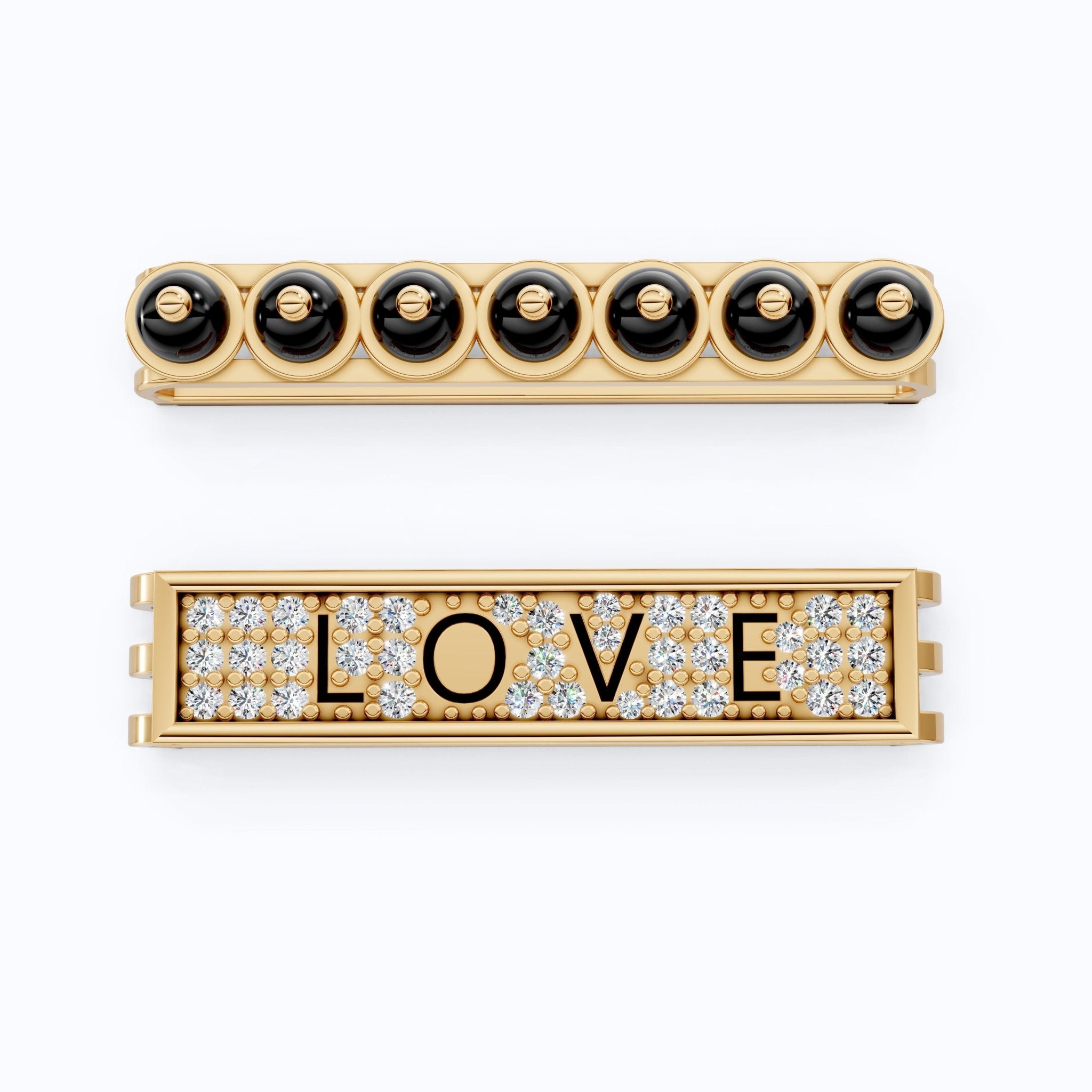 14K White Gold LOVE Watch Charm Accessories – Black Beads & Lab Diamonds, Handmade Gift for Her, Luxury Jewelry Accessory - Shoora Designs