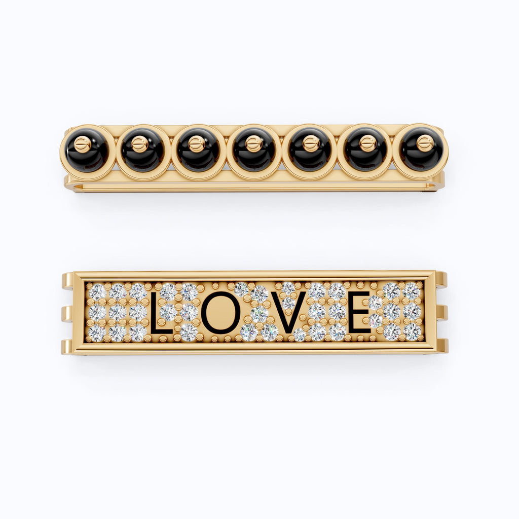 14K White Gold LOVE Watch Charm Accessories – Black Beads & Lab Diamonds, Handmade Gift for Her, Luxury Jewelry Accessory - Shoora Designs