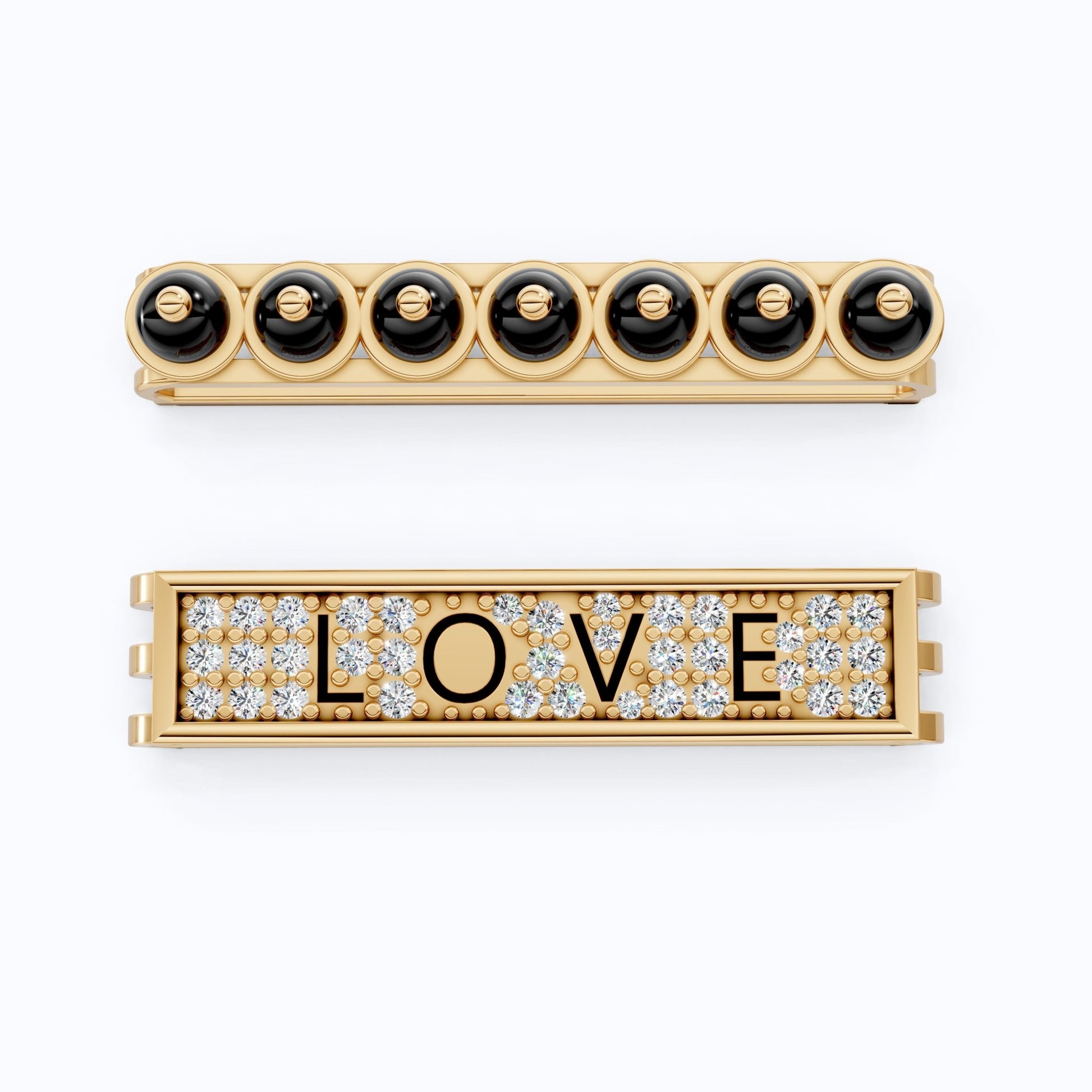 14K White Gold LOVE Watch Charm Accessories – Black Beads & Lab Diamonds, Handmade Gift for Her, Luxury Jewelry Accessory - Shoora Designs