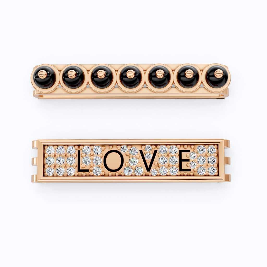 14K White Gold LOVE Watch Charm Accessories – Black Beads & Lab Diamonds, Handmade Gift for Her, Luxury Jewelry Accessory - Shoora Designs