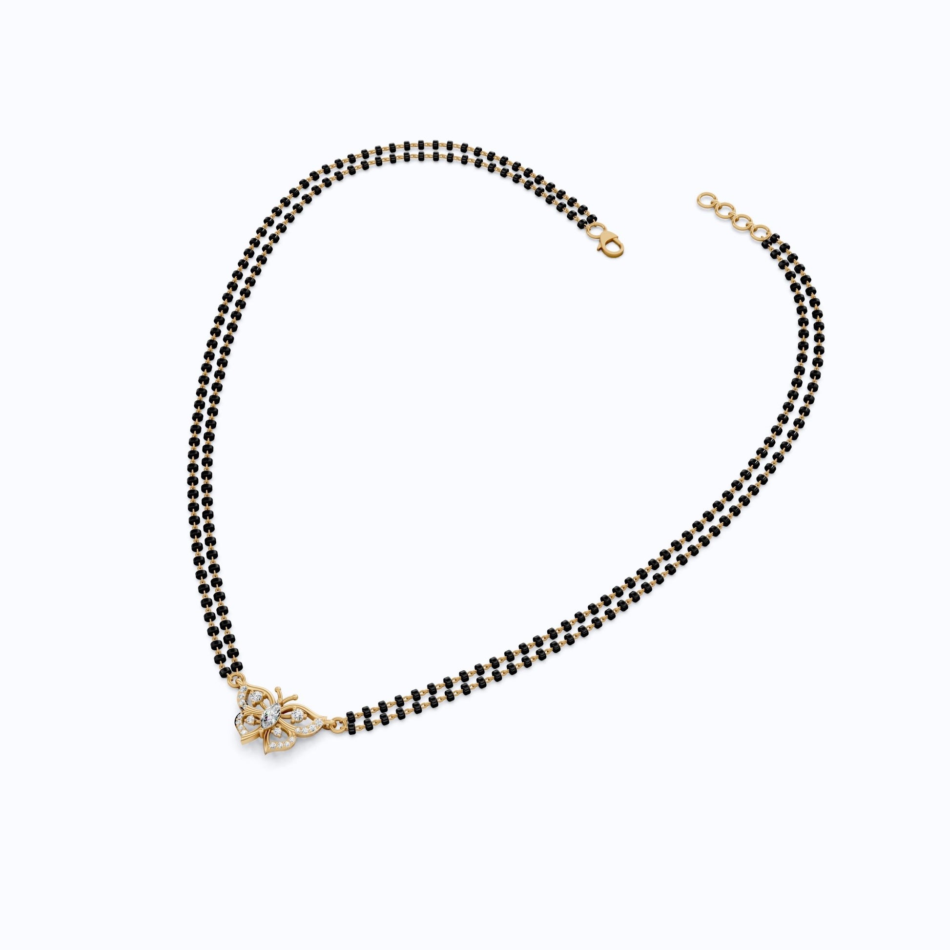 14K Yellow Gold Butterfly Long Mangal Sutra, 0.46 TCW Lab Diamonds Long Mangalsutra Necklace, Gift for Wife, Handmade Jewelry - Shoora Designs