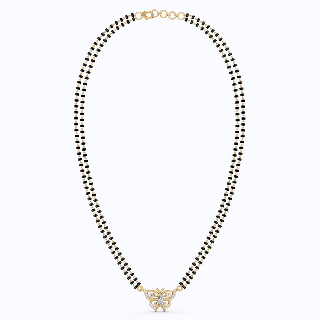 14K Yellow Gold Butterfly Long Mangal Sutra, 0.46 TCW Lab Diamonds Long Mangalsutra Necklace, Gift for Wife, Handmade Jewelry - Shoora Designs