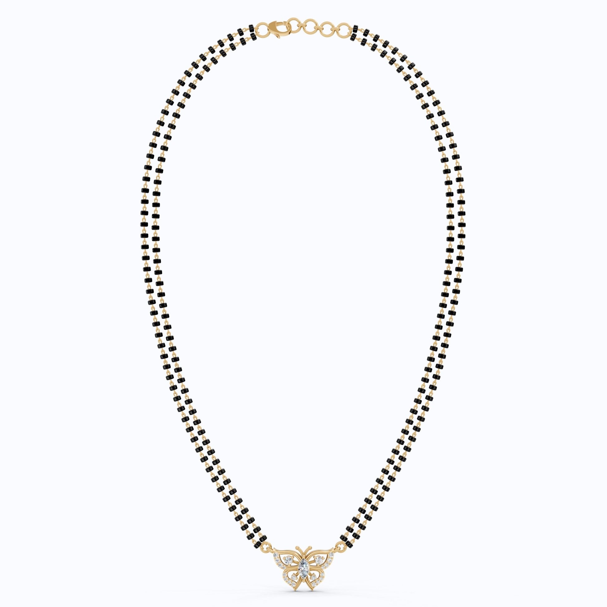 14K Yellow Gold Butterfly Long Mangal Sutra, 0.46 TCW Lab Diamonds Long Mangalsutra Necklace, Gift for Wife, Handmade Jewelry - Shoora Designs