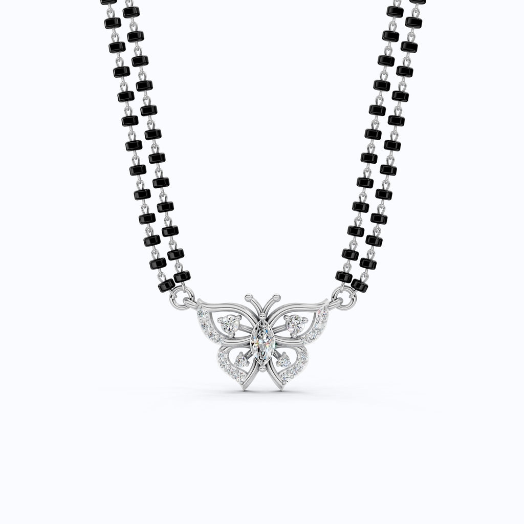 14K Yellow Gold Butterfly Long Mangal Sutra, 0.46 TCW Lab Diamonds Long Mangalsutra Necklace, Gift for Wife, Handmade Jewelry - Shoora Designs
