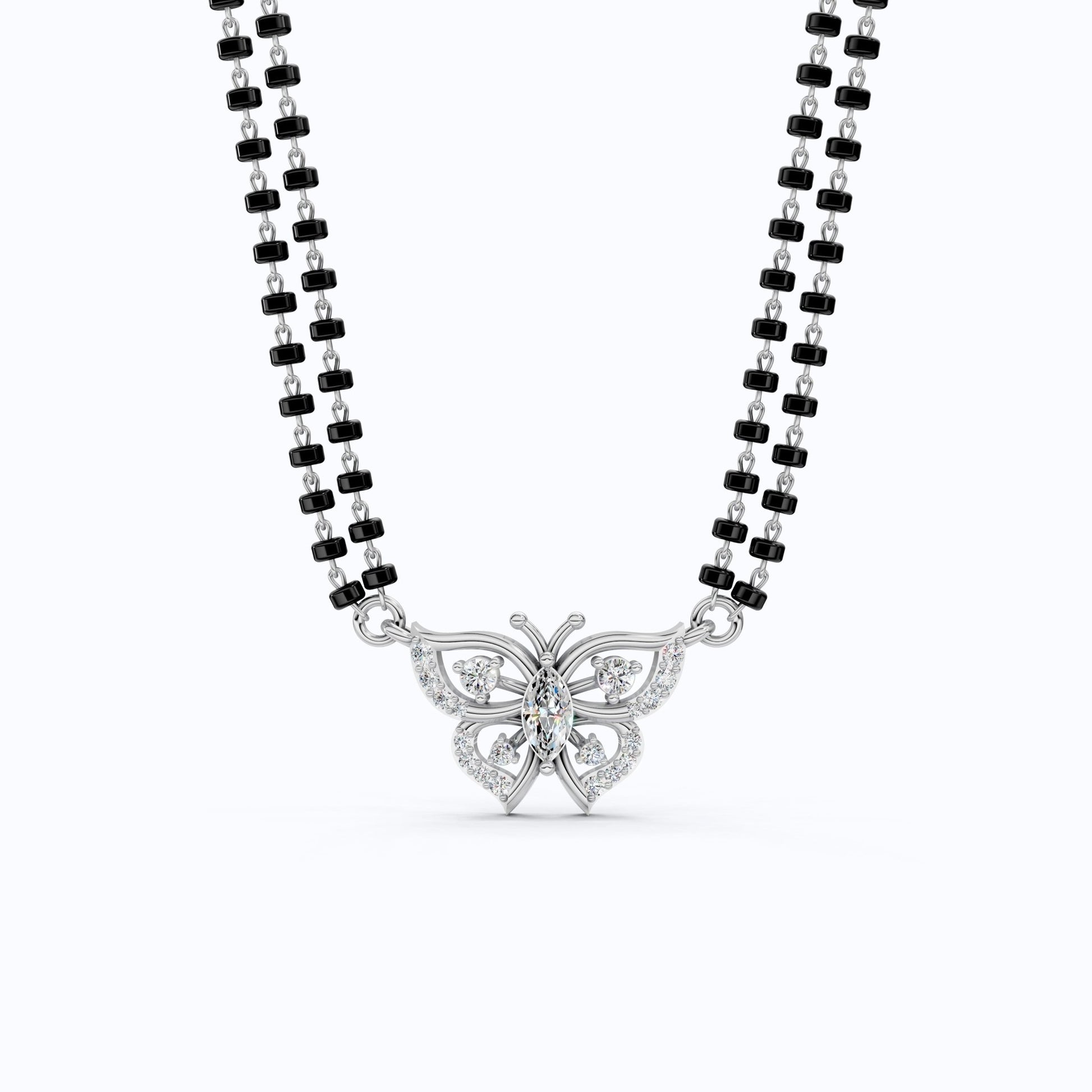 14K Yellow Gold Butterfly Long Mangal Sutra, 0.46 TCW Lab Diamonds Long Mangalsutra Necklace, Gift for Wife, Handmade Jewelry - Shoora Designs