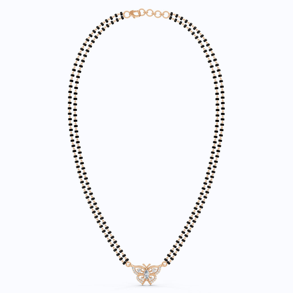 14K Yellow Gold Butterfly Long Mangal Sutra, 0.46 TCW Lab Diamonds Long Mangalsutra Necklace, Gift for Wife, Handmade Jewelry - Shoora Designs