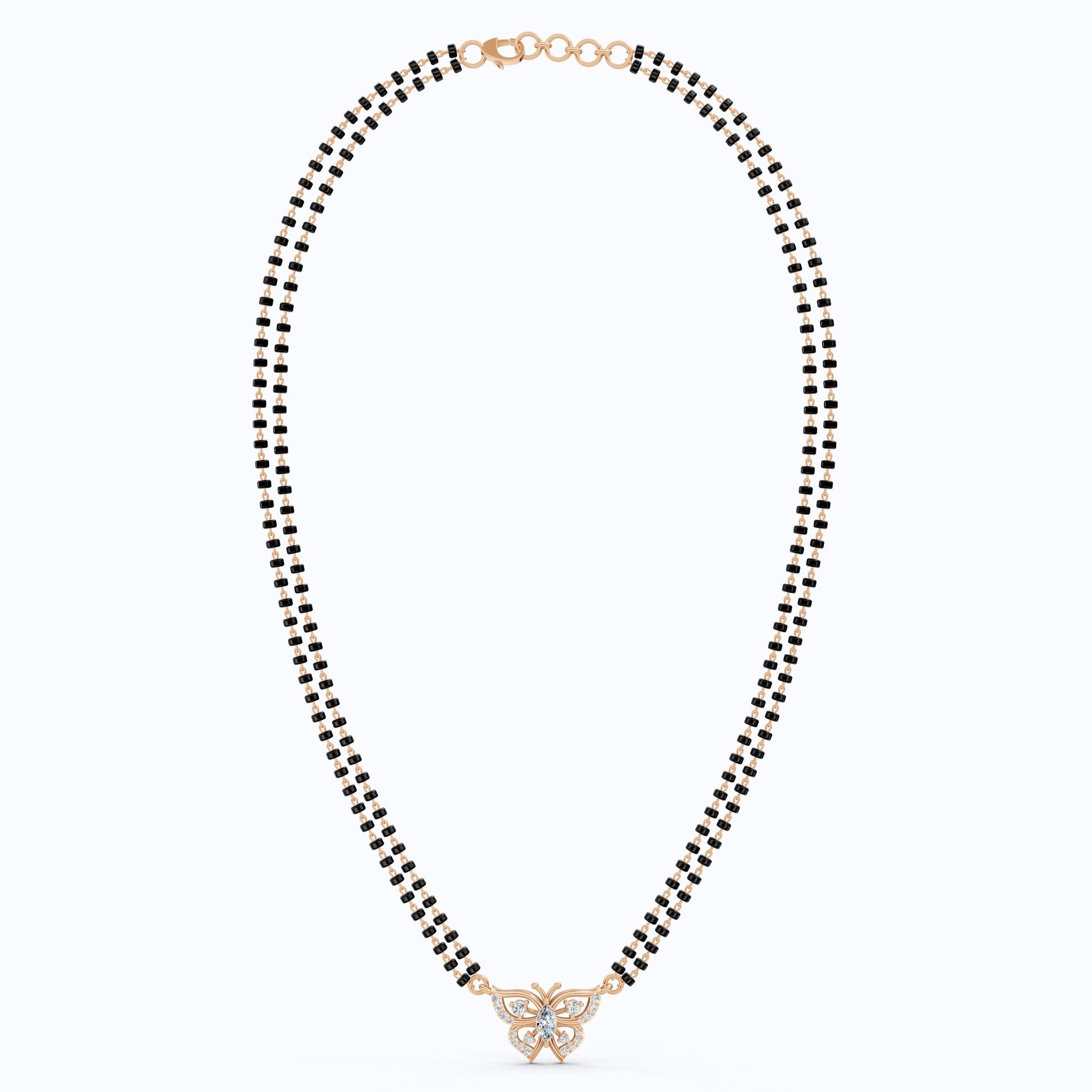 14K Yellow Gold Butterfly Long Mangal Sutra, 0.46 TCW Lab Diamonds Long Mangalsutra Necklace, Gift for Wife, Handmade Jewelry - Shoora Designs