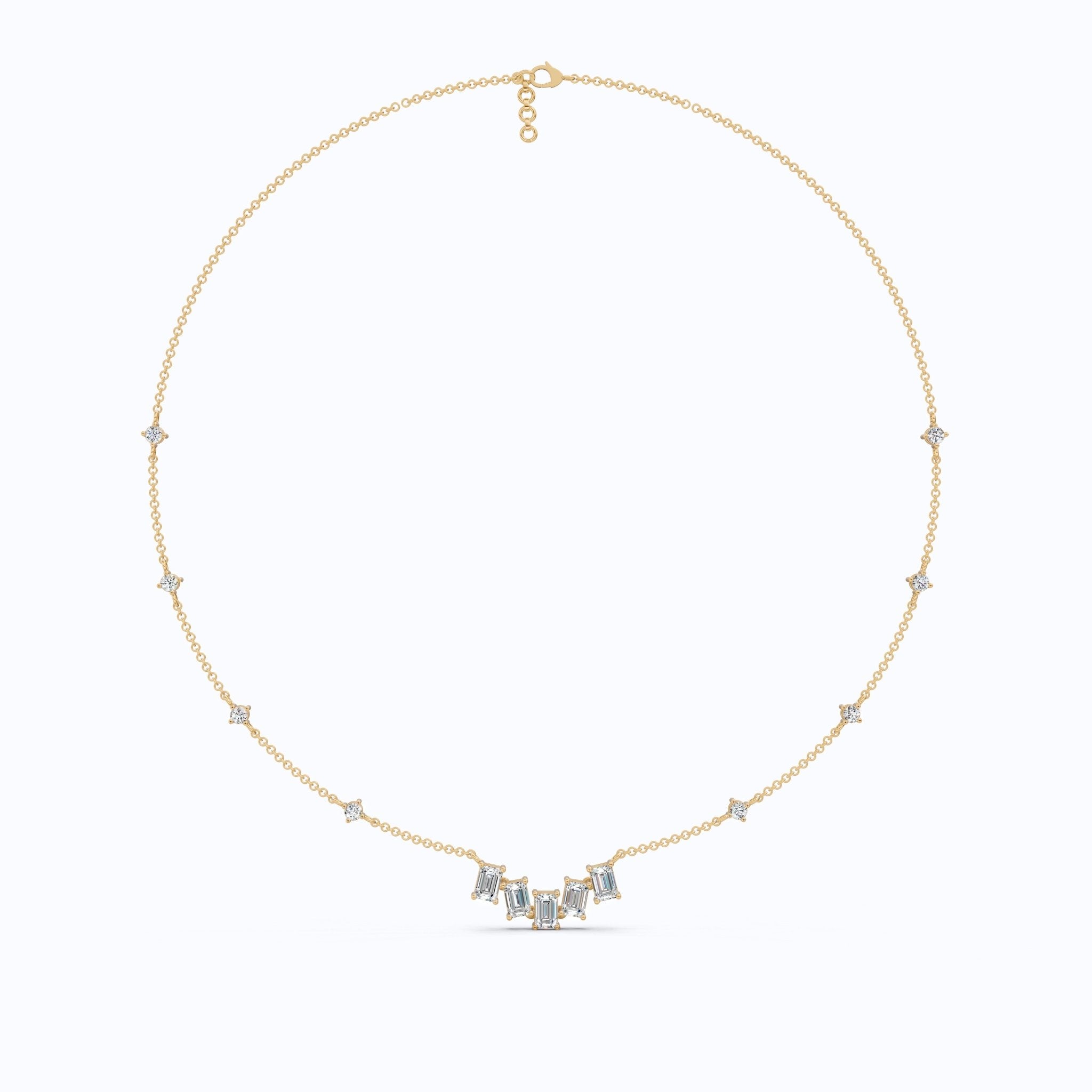14K Yellow Gold Delicate Necklace with 3.30 TCW Baguette & Round Lab Diamonds – Wedding Jewelry, Handmade Gift for Her - Shoora Designs