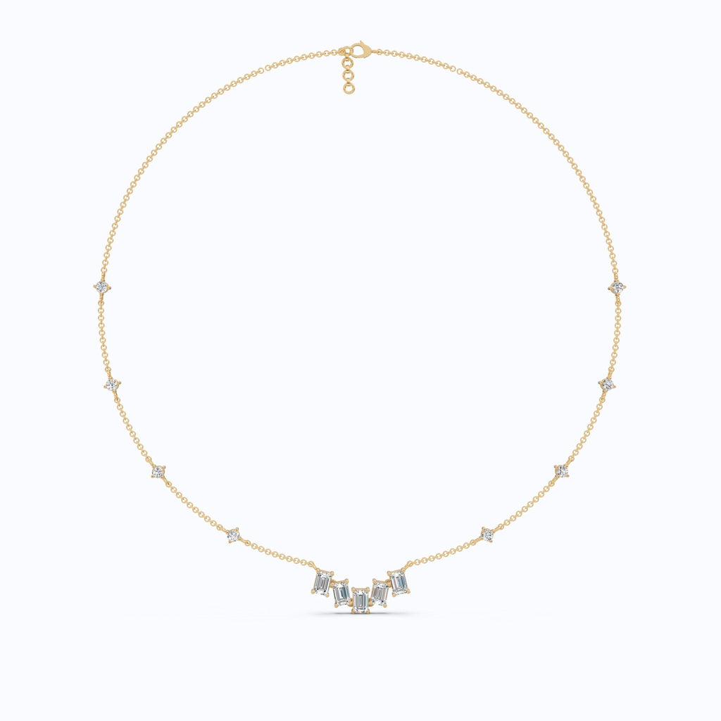 14K Yellow Gold Delicate Necklace with 3.30 TCW Baguette & Round Lab Diamonds – Wedding Jewelry, Handmade Gift for Her - Shoora Designs