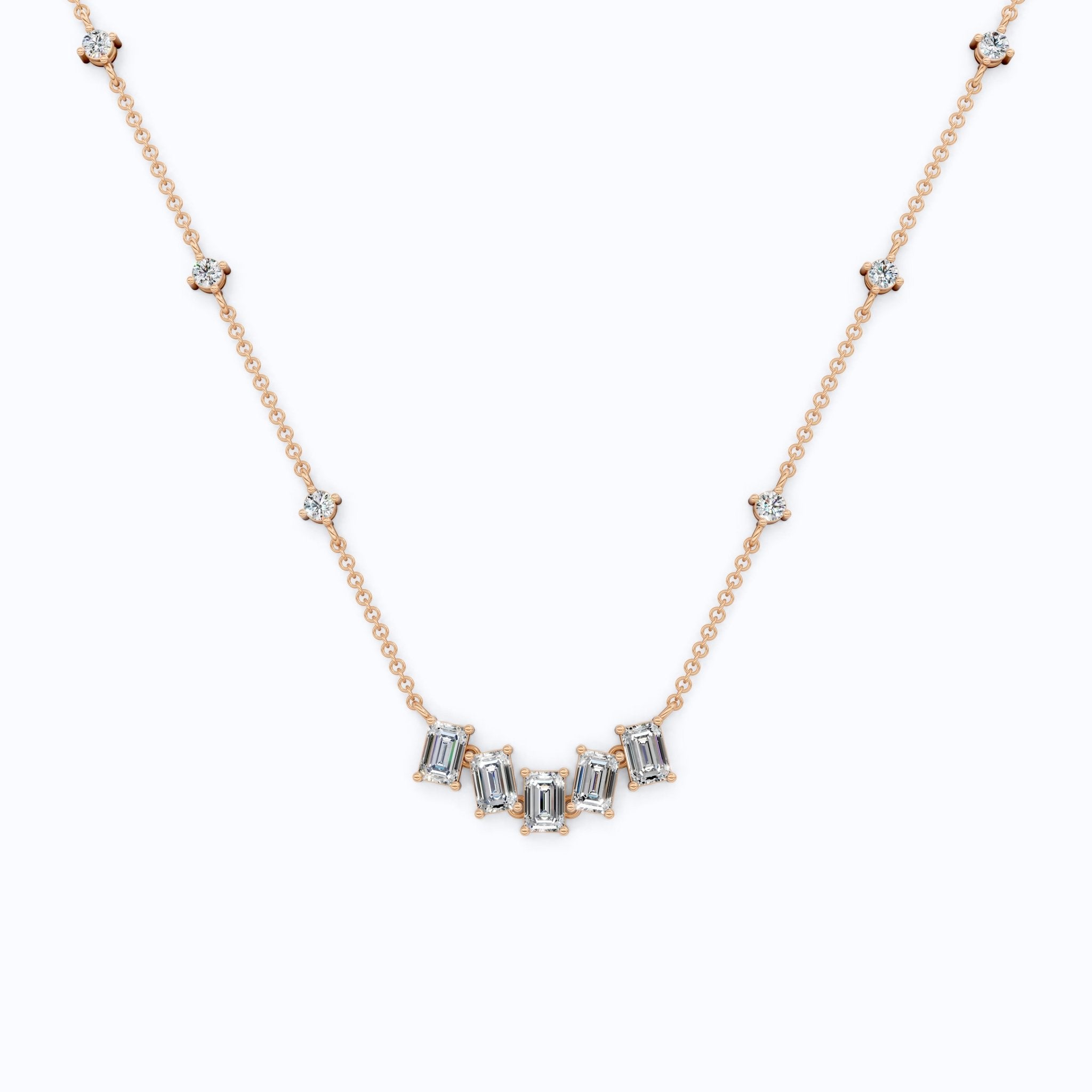 14K Yellow Gold Delicate Necklace with 3.30 TCW Baguette & Round Lab Diamonds – Wedding Jewelry, Handmade Gift for Her - Shoora Designs