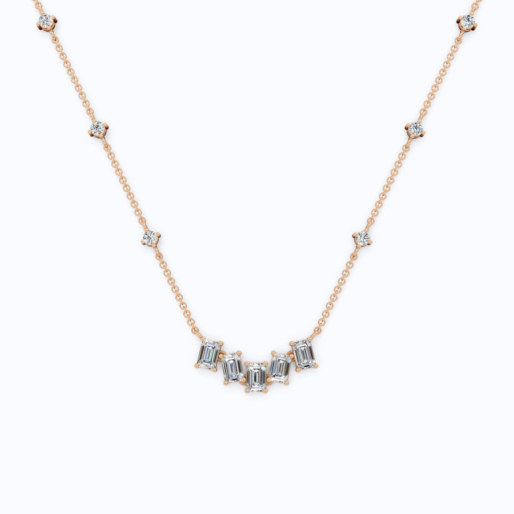 14K Yellow Gold Delicate Necklace with 3.30 TCW Baguette & Round Lab Diamonds – Wedding Jewelry, Handmade Gift for Her - Shoora Designs