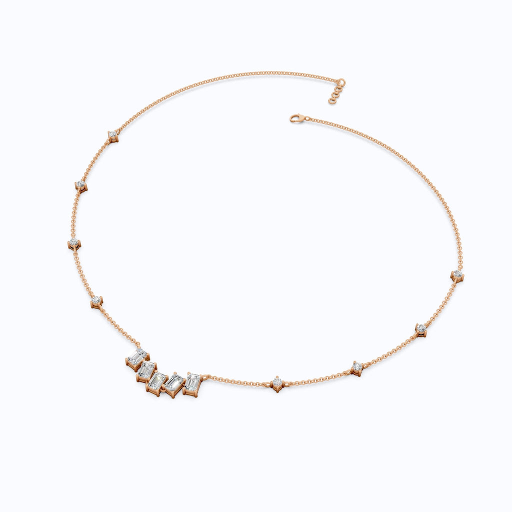 14K Yellow Gold Delicate Necklace with 3.30 TCW Baguette & Round Lab Diamonds – Wedding Jewelry, Handmade Gift for Her - Shoora Designs