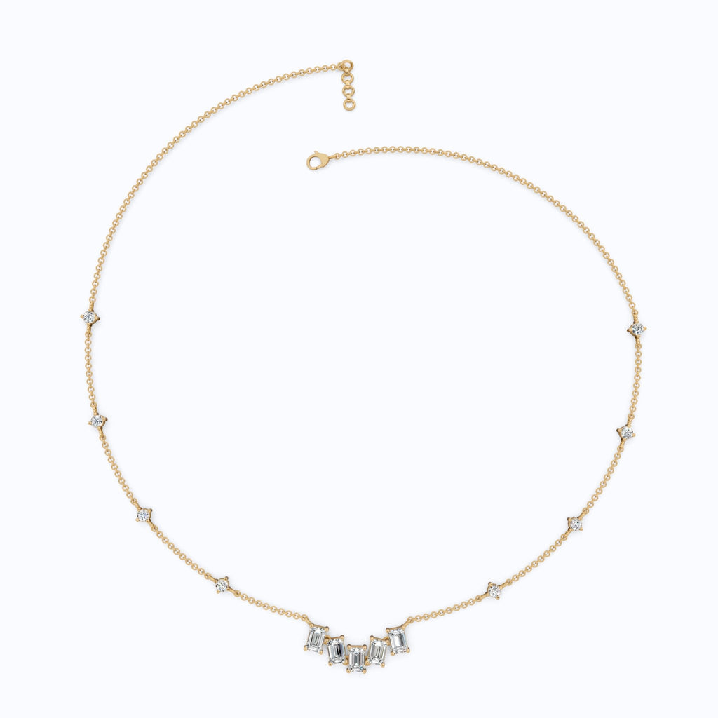 14K Yellow Gold Delicate Necklace with 3.30 TCW Baguette & Round Lab Diamonds – Wedding Jewelry, Handmade Gift for Her - Shoora Designs