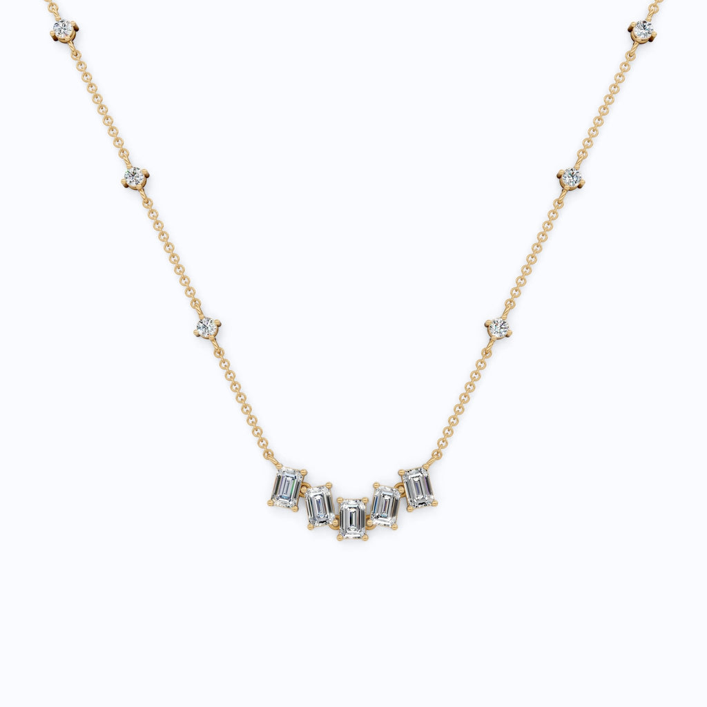 14K Yellow Gold Delicate Necklace with 3.30 TCW Baguette & Round Lab Diamonds – Wedding Jewelry, Handmade Gift for Her - Shoora Designs