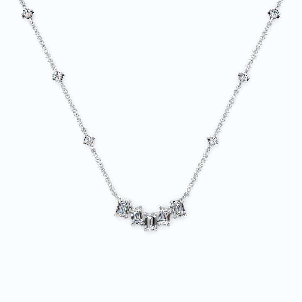 14K Yellow Gold Delicate Necklace with 3.30 TCW Baguette & Round Lab Diamonds – Wedding Jewelry, Handmade Gift for Her - Shoora Designs