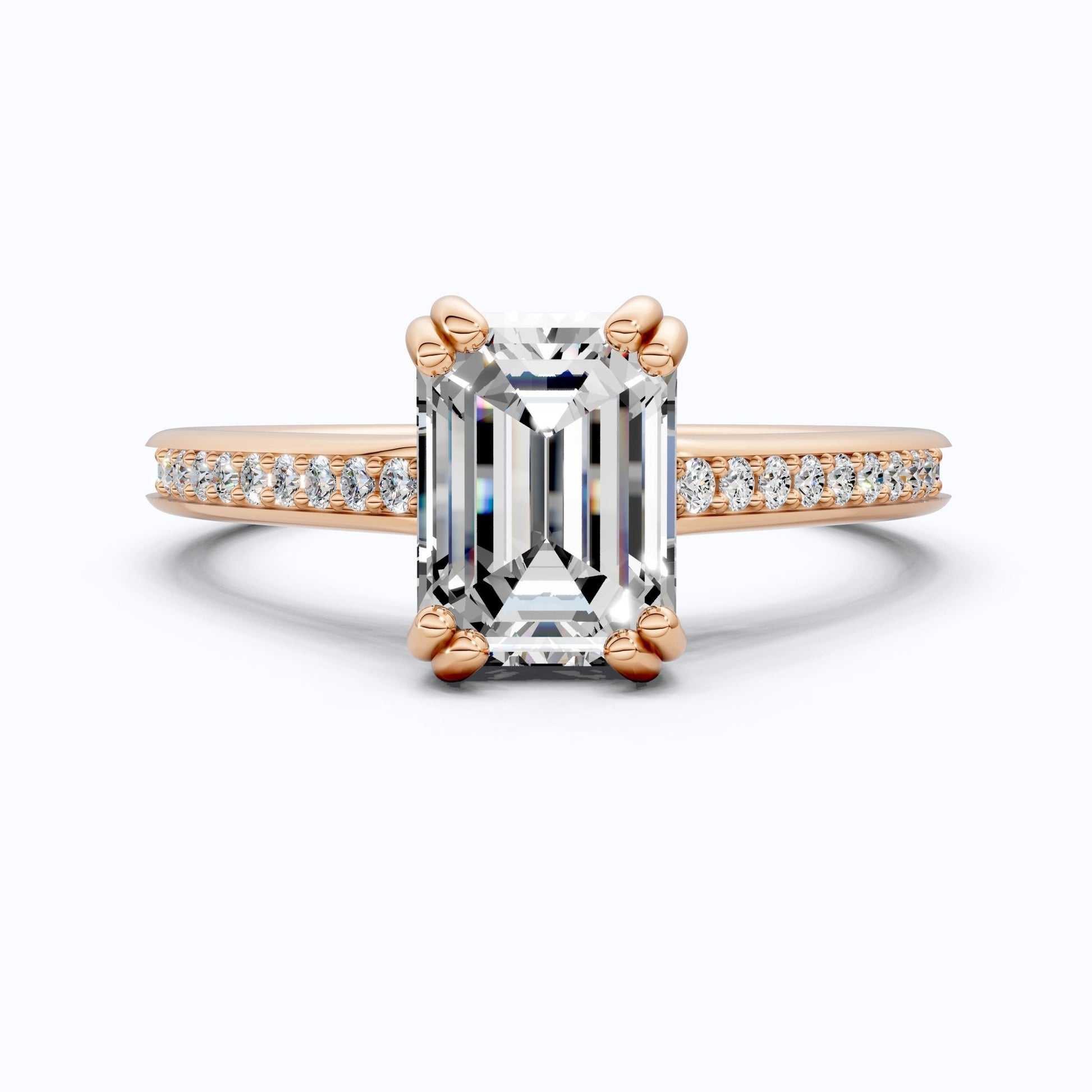 14K Yellow Gold Emerald Cut Lab Diamond Pave Engagement Ring, Handmade Wedding Ring, Trending Bridal Jewelry for Wife - Shoora Designs