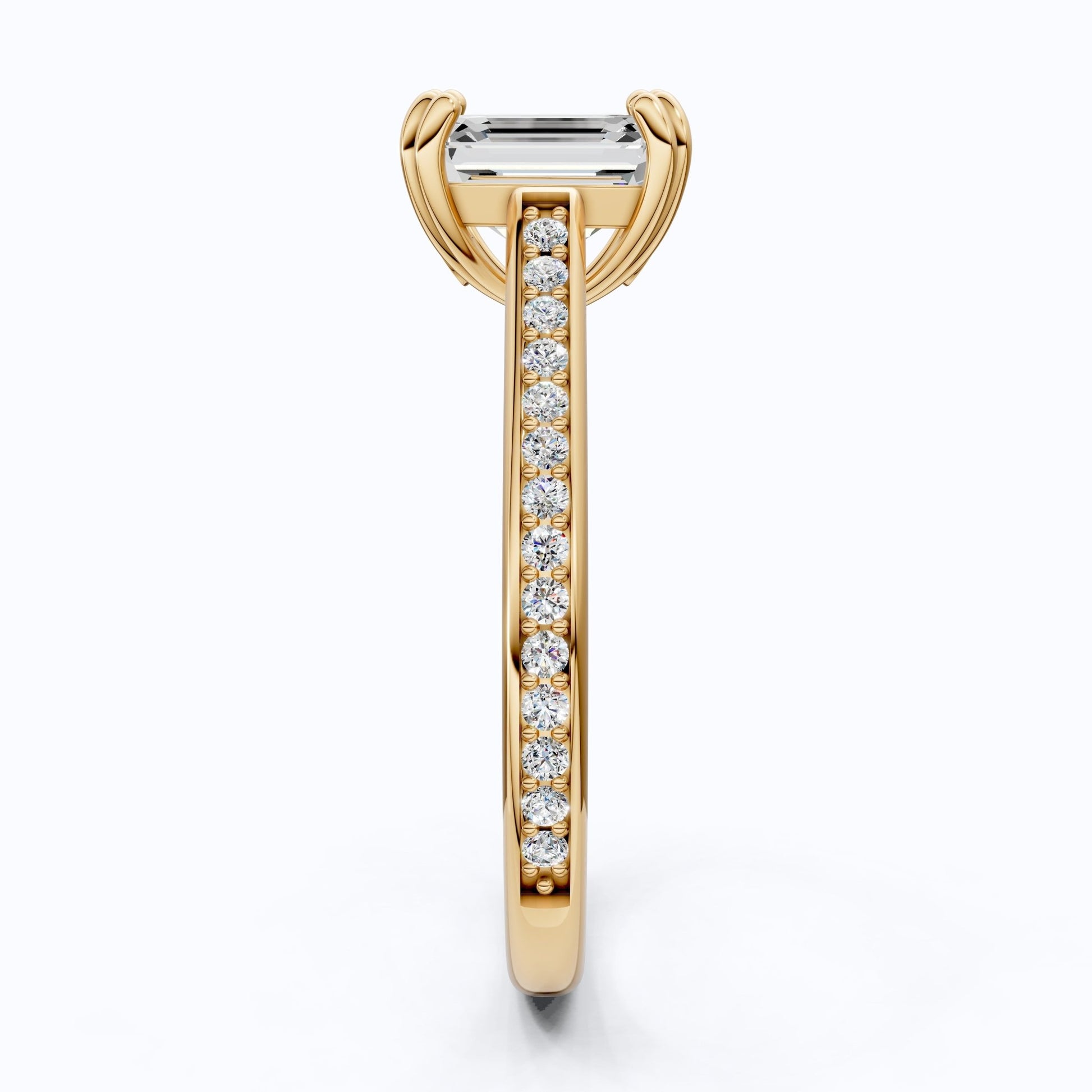 14K Yellow Gold Emerald Cut Lab Diamond Pave Engagement Ring, Handmade Wedding Ring, Trending Bridal Jewelry for Wife - Shoora Designs