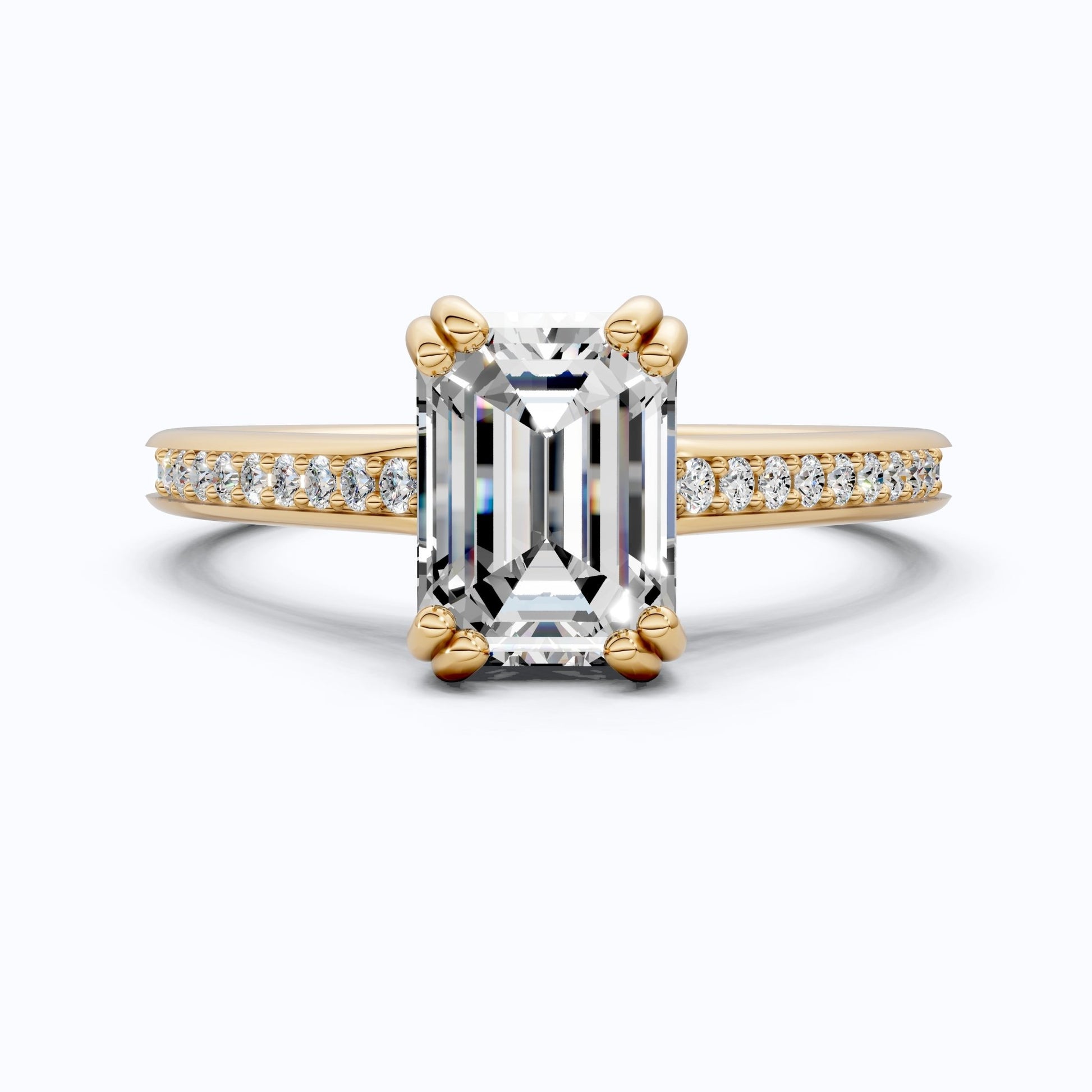 14K Yellow Gold Emerald Cut Lab Diamond Pave Engagement Ring, Handmade Wedding Ring, Trending Bridal Jewelry for Wife - Shoora Designs