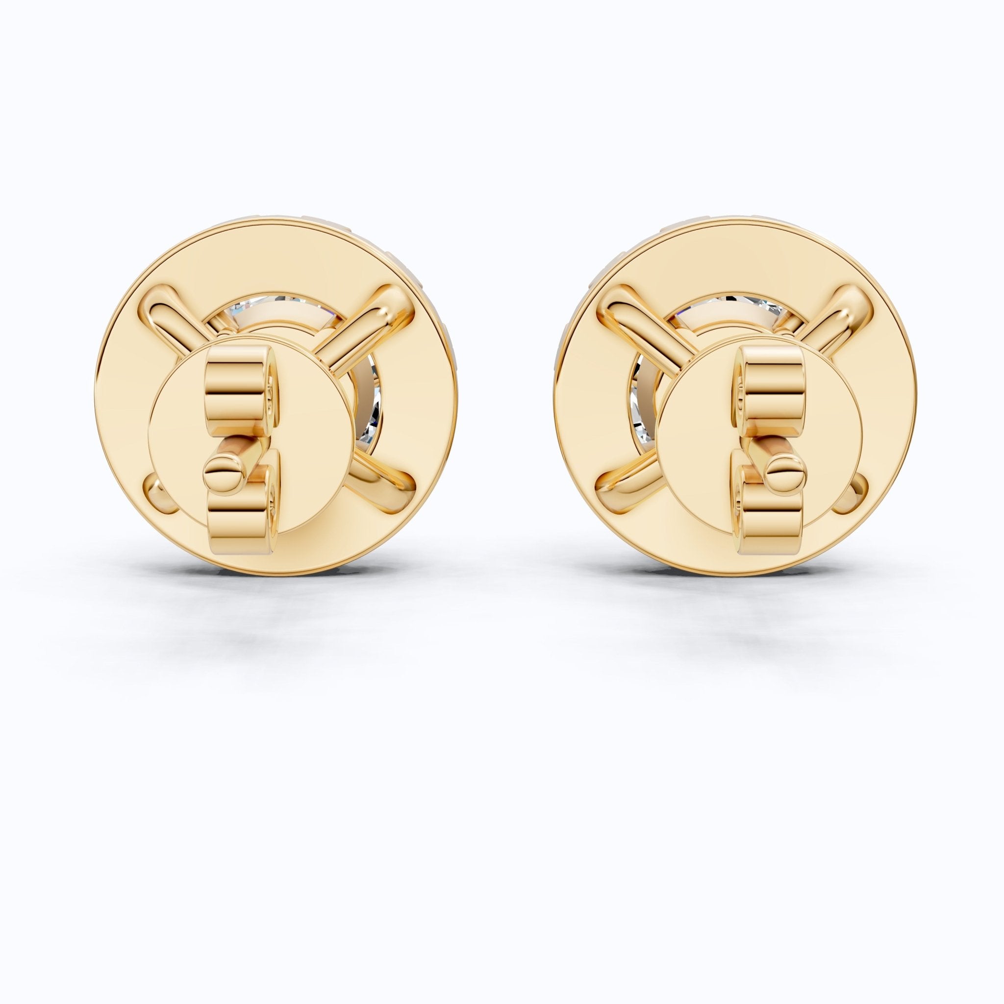 14K Yellow Gold Modern Halo Wedding Earrings, 1.32 TCW Round Cut Lab Created Diamonds, Handmade Jewelry, Wedding Gift for Bride - Shoora Designs