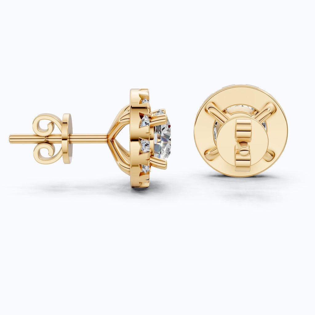 14K Yellow Gold Modern Halo Wedding Earrings, 1.32 TCW Round Cut Lab Created Diamonds, Handmade Jewelry, Wedding Gift for Bride - Shoora Designs
