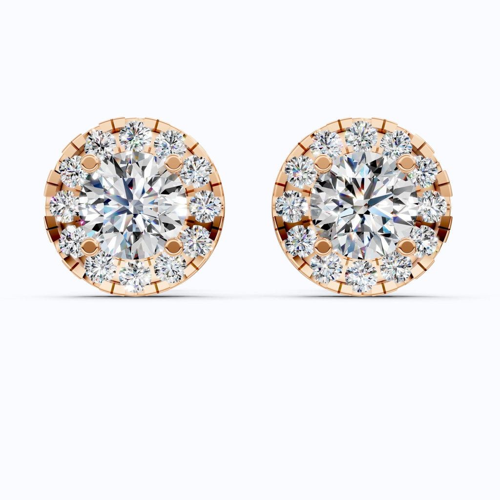 14K Yellow Gold Modern Halo Wedding Earrings, 1.32 TCW Round Cut Lab Created Diamonds, Handmade Jewelry, Wedding Gift for Bride - Shoora Designs