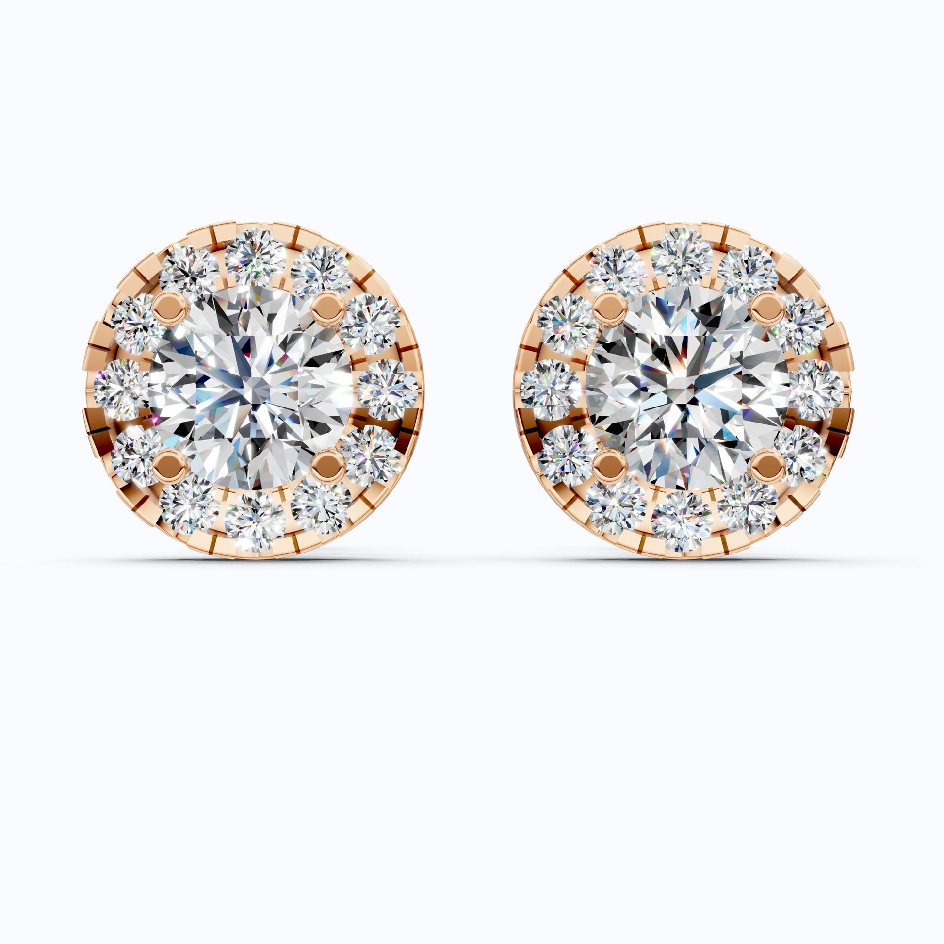 14K Yellow Gold Modern Halo Wedding Earrings, 1.32 TCW Round Cut Lab Created Diamonds, Handmade Jewelry, Wedding Gift for Bride - Shoora Designs