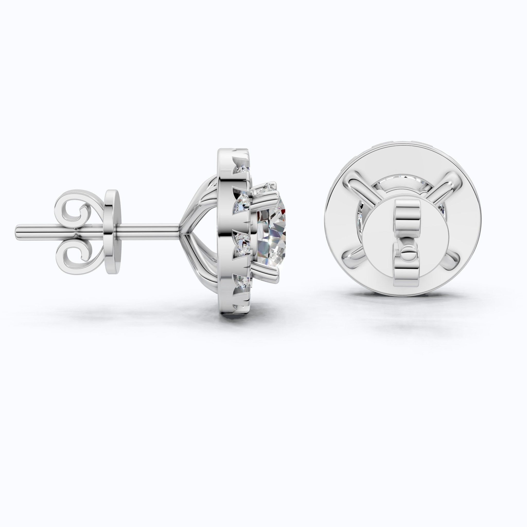 14K Yellow Gold Modern Halo Wedding Earrings, 1.32 TCW Round Cut Lab Created Diamonds, Handmade Jewelry, Wedding Gift for Bride - Shoora Designs