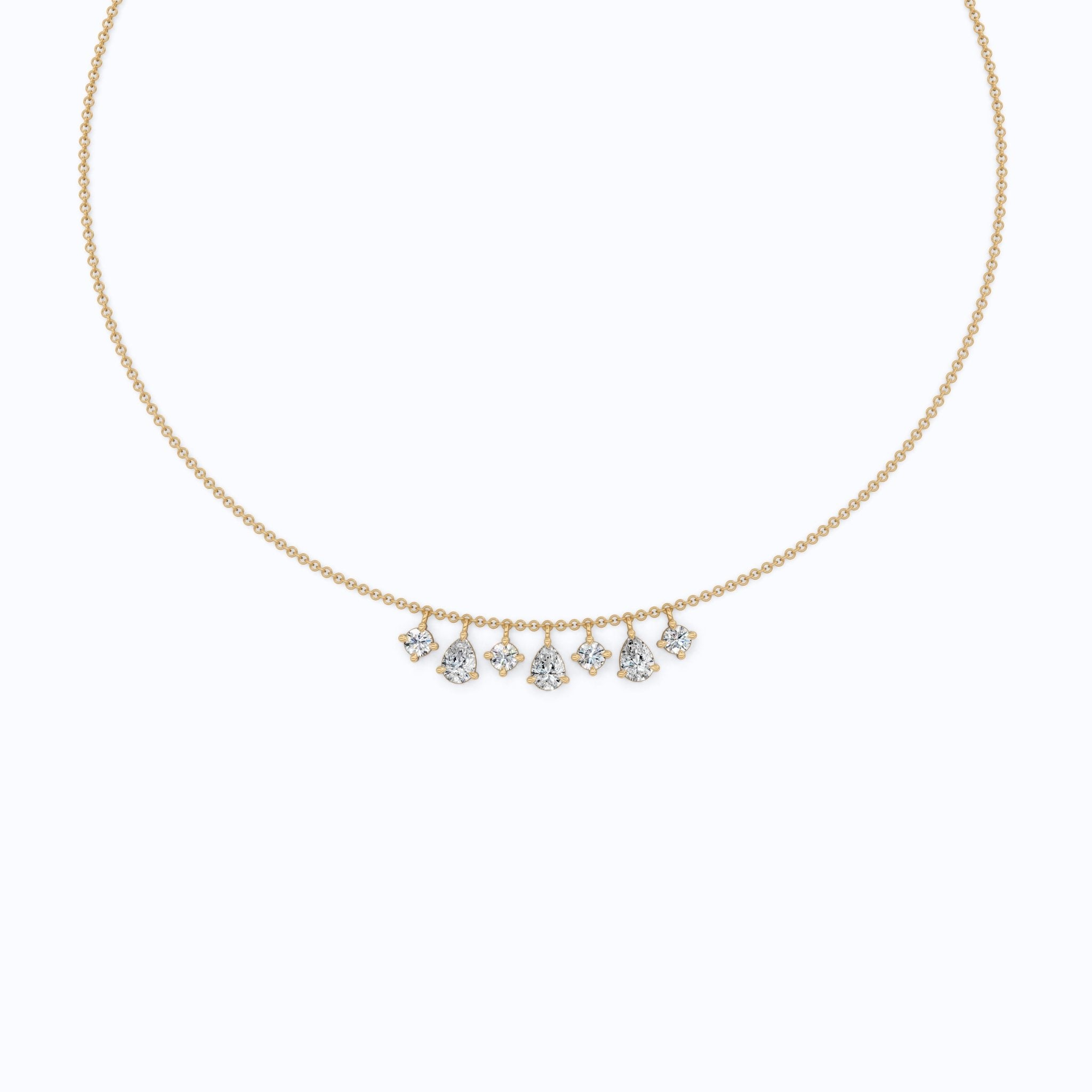 14K Yellow Gold Pear & Round Lab Diamond Solitaire Necklace, 3.37 TCW – Modern Bridal Jewelry, Gift for Her, Handmade Necklace - Shoora Designs