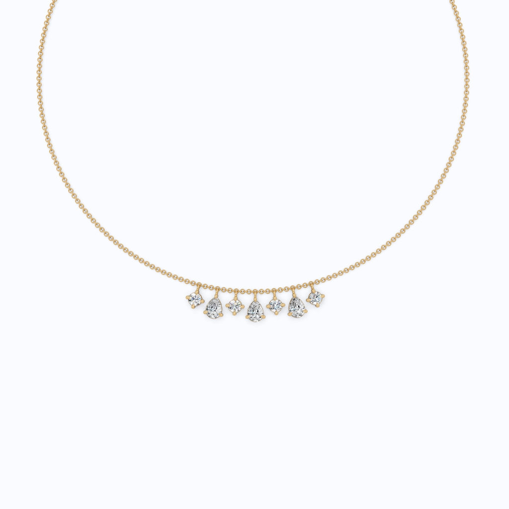 14K Yellow Gold Pear & Round Lab Diamond Solitaire Necklace, 3.37 TCW – Modern Bridal Jewelry, Gift for Her, Handmade Necklace - Shoora Designs