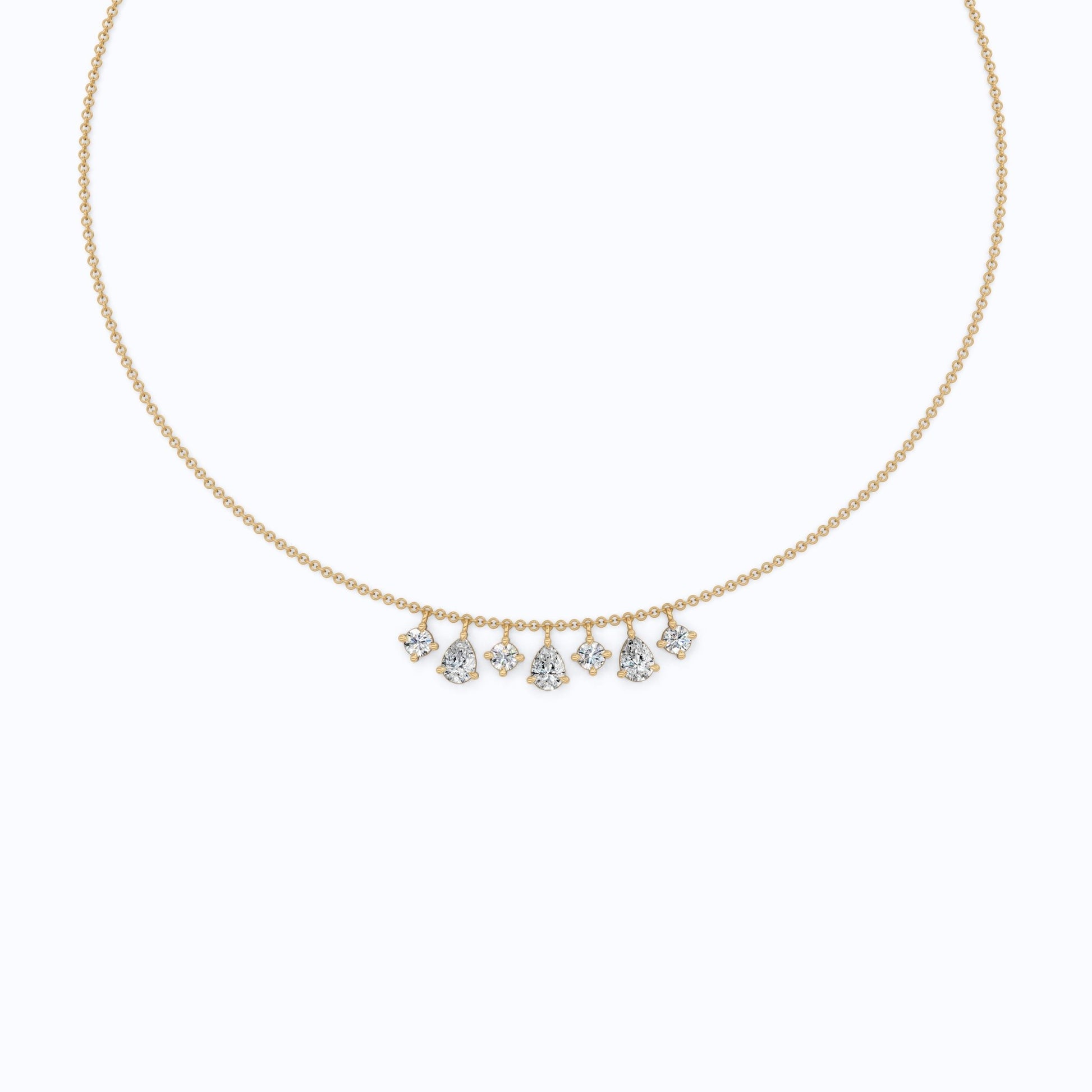 14K Yellow Gold Pear & Round Lab Diamond Solitaire Necklace, 3.37 TCW – Modern Bridal Jewelry, Gift for Her, Handmade Necklace - Shoora Designs