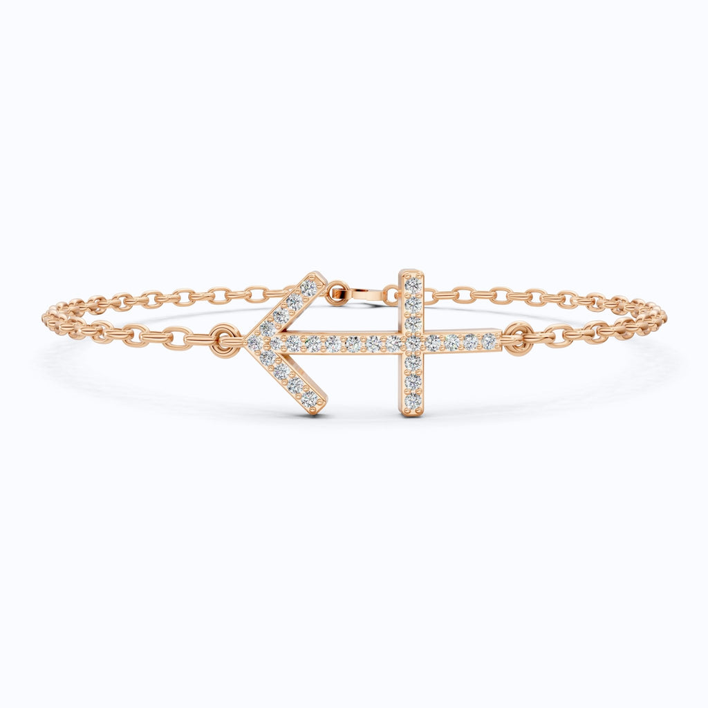 14K Yellow Gold Sagittarius Zodiac Sign Bracelet, 0.26 TCW Round Cut Lab Grown Diamonds, Birthday Gift for Her, Handmade Fine Jewelry - Shoora Designs