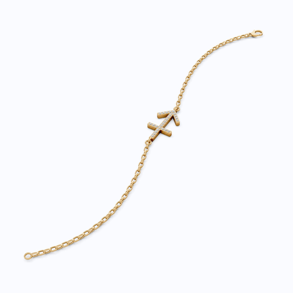 14K Yellow Gold Sagittarius Zodiac Sign Bracelet, 0.26 TCW Round Cut Lab Grown Diamonds, Birthday Gift for Her, Handmade Fine Jewelry - Shoora Designs