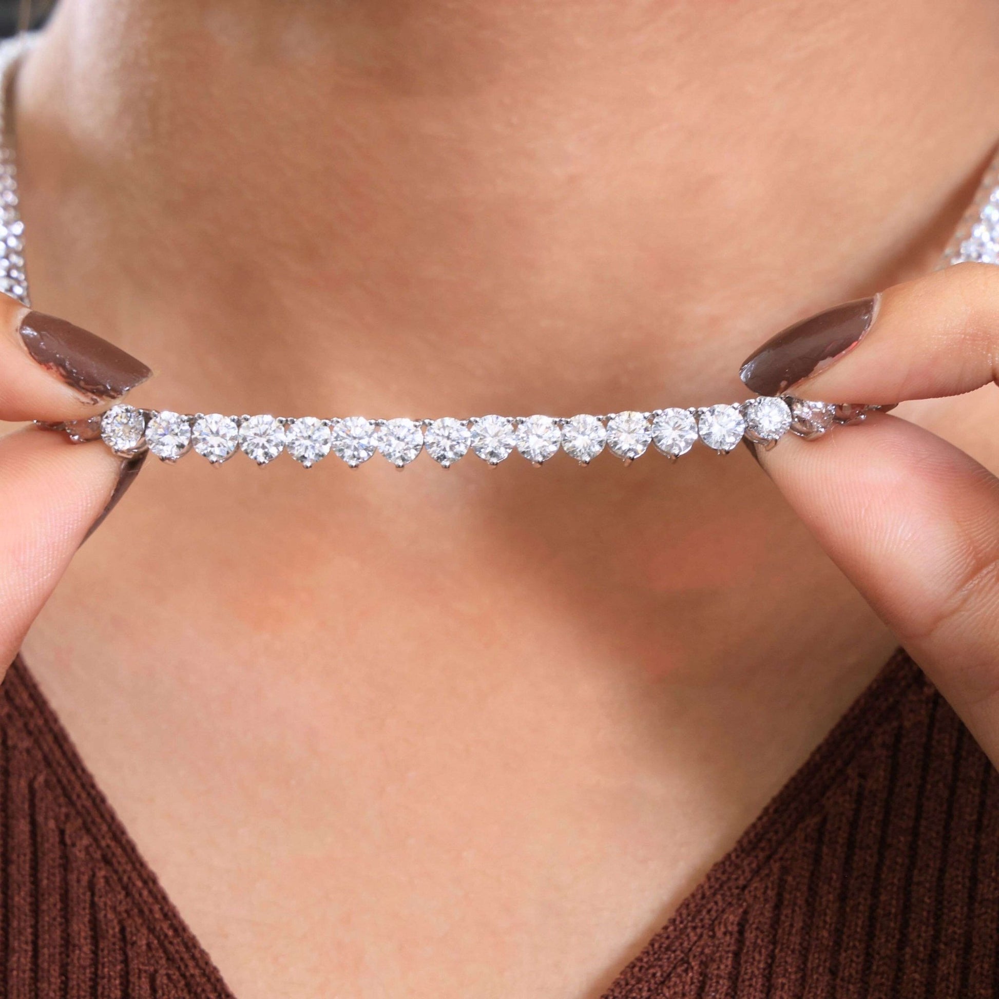 16.50 Inch Elegant Fine Tennis Necklace in 14K Solid Gold, 29.10 TCW Round Cut Lab Grown Diamonds, Anniversary Gift for Wife, Fine Jewelry - Shoora Designs