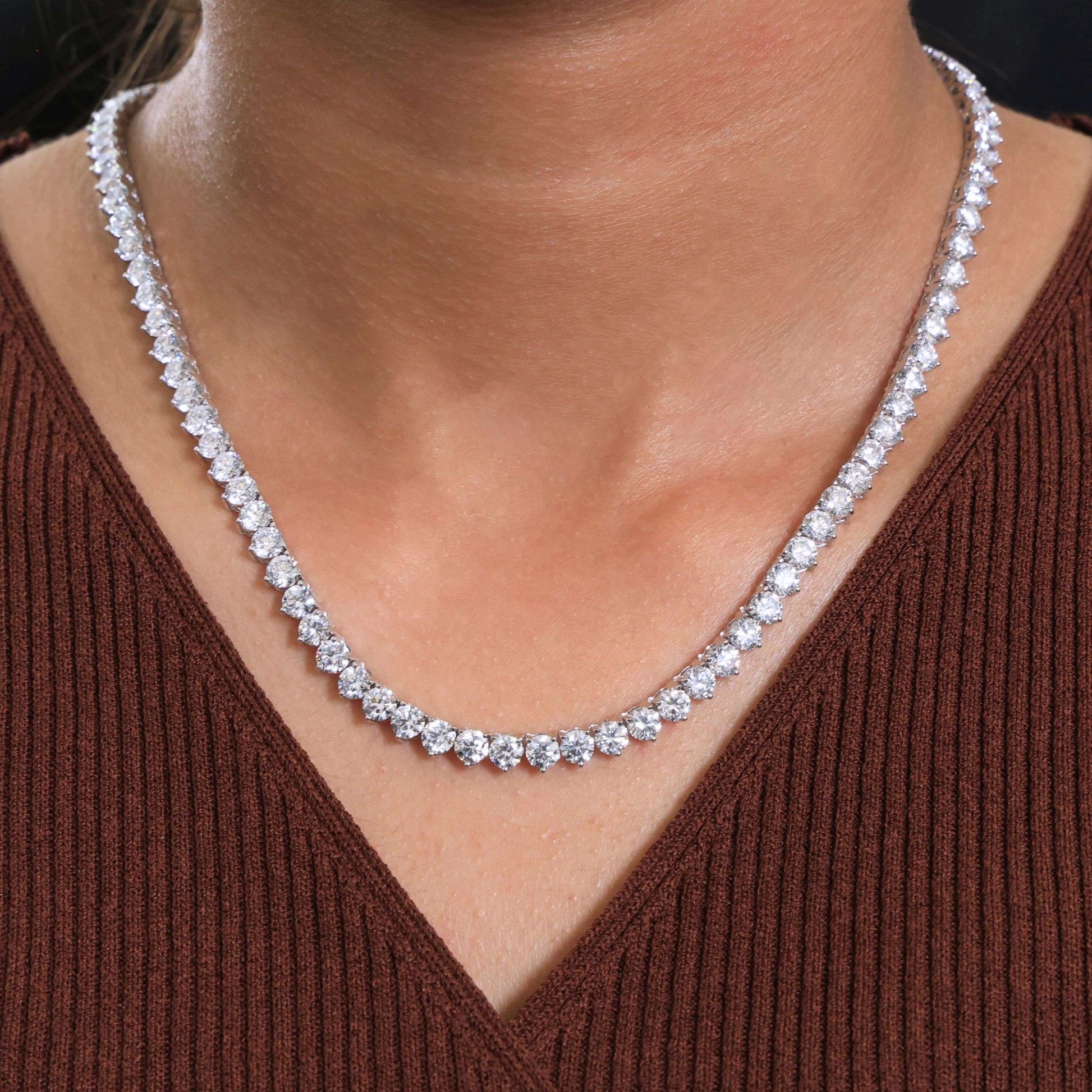 16.50 Inch Elegant Fine Tennis Necklace in 14K Solid Gold, 29.10 TCW Round Cut Lab Grown Diamonds, Anniversary Gift for Wife, Fine Jewelry - Shoora Designs