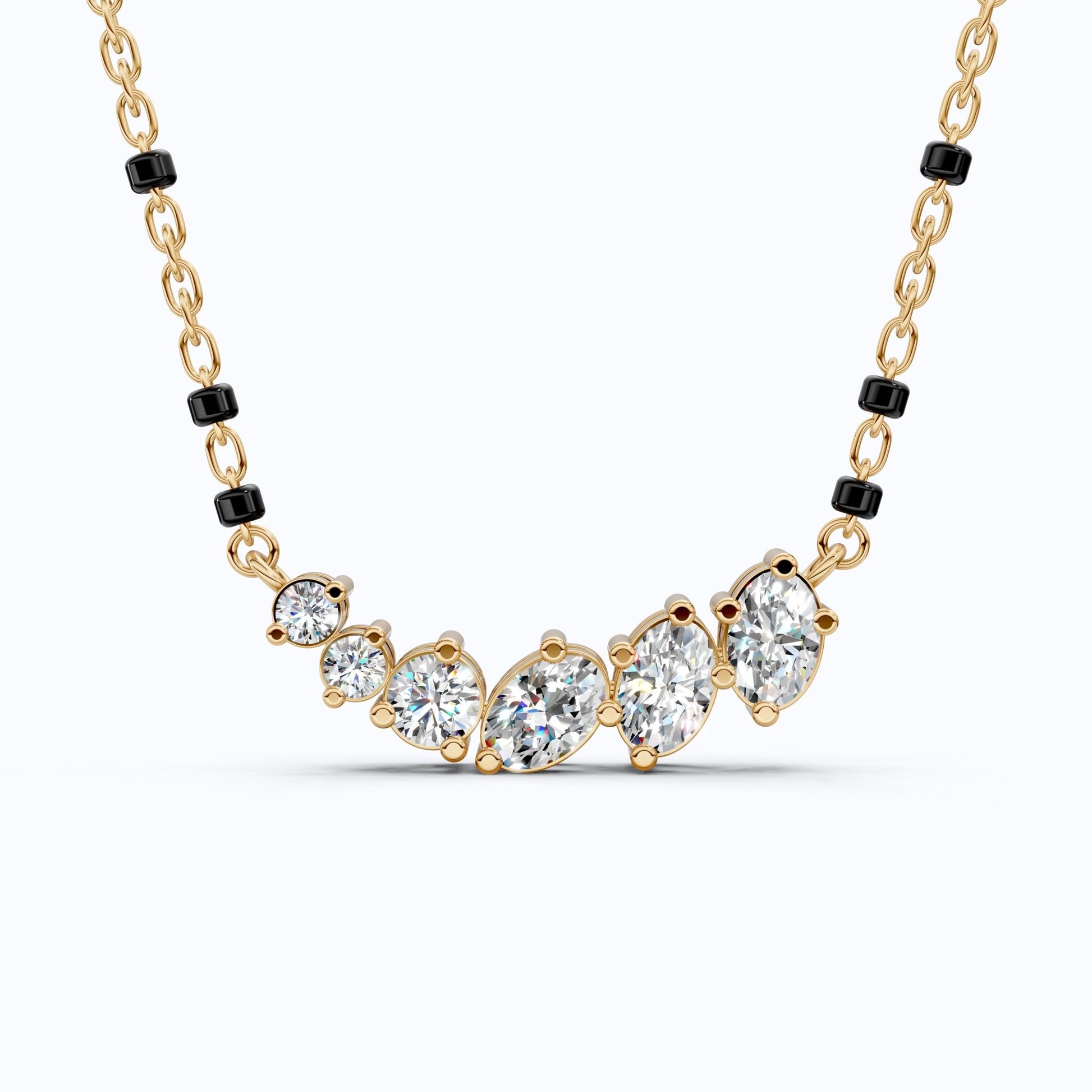 1.89 TCW Oval/Round Cut Lab Grown Diamond Curved Bar Pendant Necklace for Her, Modern Elegant Wedding Jewelry - Shoora Designs