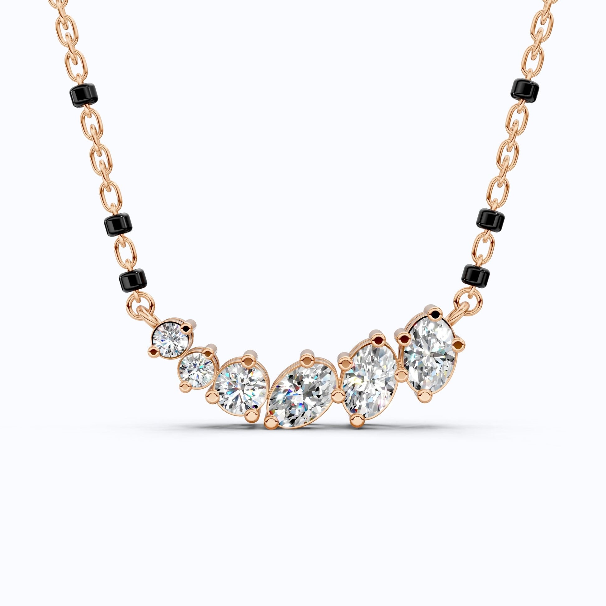 1.89 TCW Oval/Round Cut Lab Grown Diamond Curved Bar Pendant Necklace for Her, Modern Elegant Wedding Jewelry - Shoora Designs