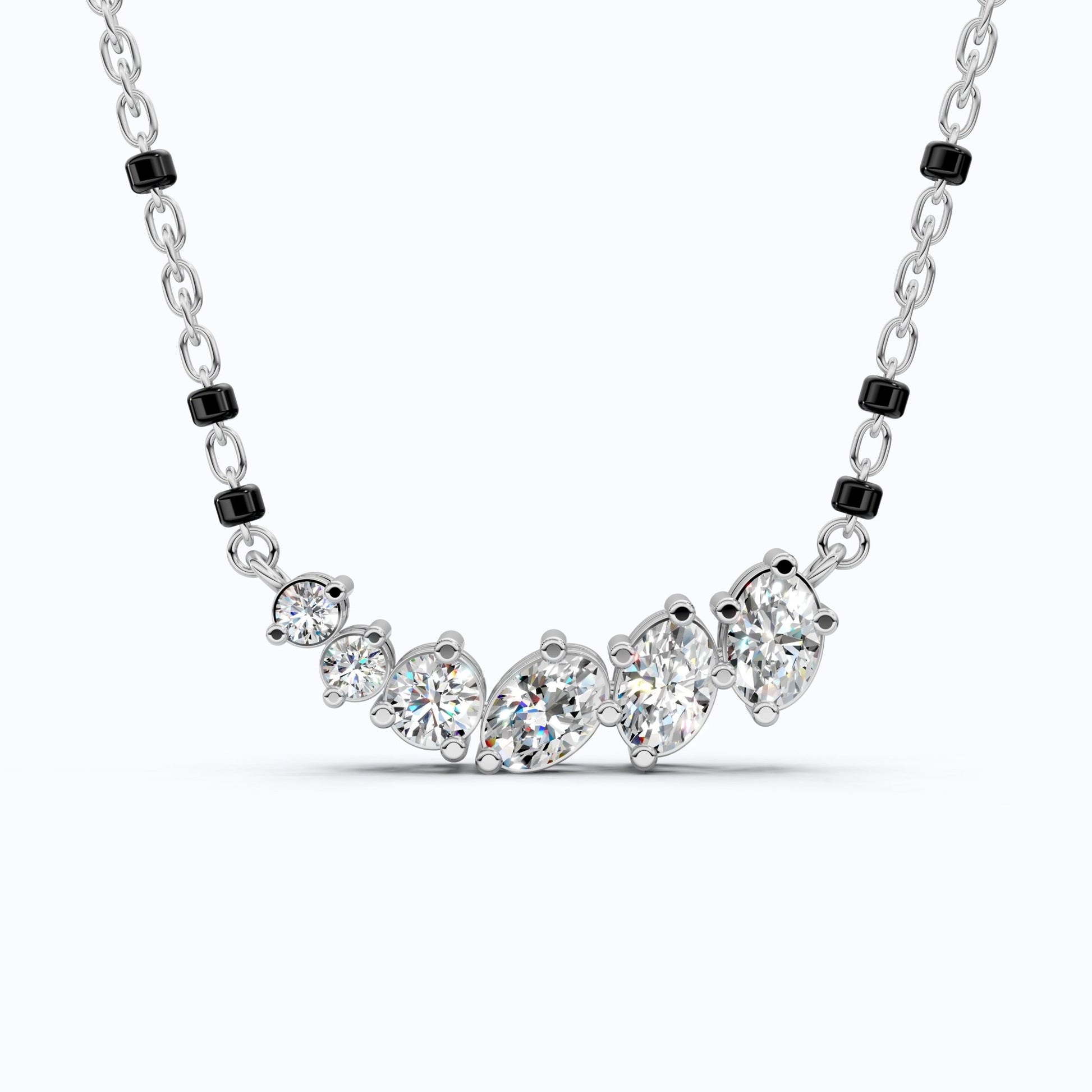 1.89 TCW Oval/Round Cut Lab Grown Diamond Curved Bar Pendant Necklace for Her, Modern Elegant Wedding Jewelry - Shoora Designs