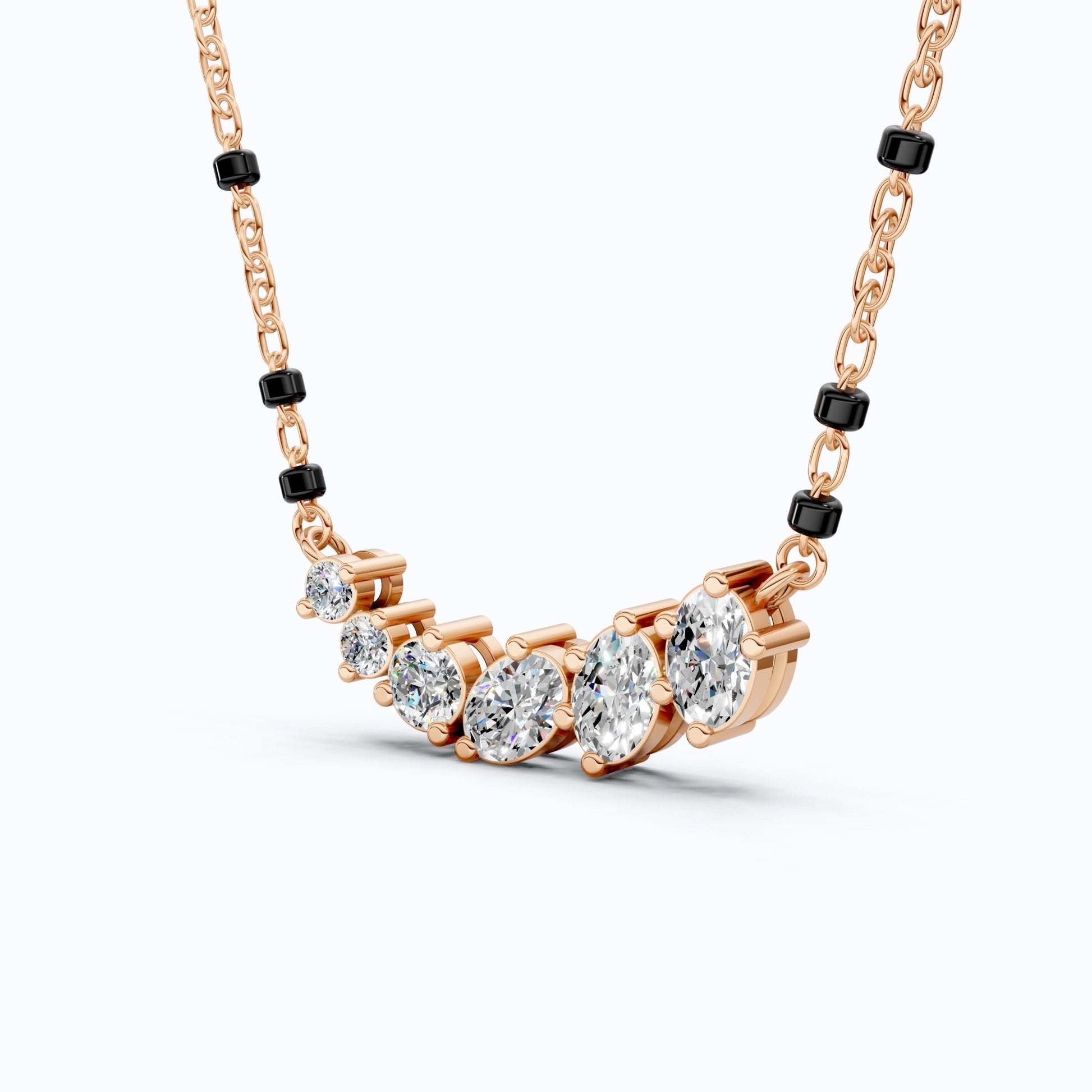 1.89 TCW Oval/Round Cut Lab Grown Diamond Curved Bar Pendant Necklace for Her, Modern Elegant Wedding Jewelry - Shoora Designs