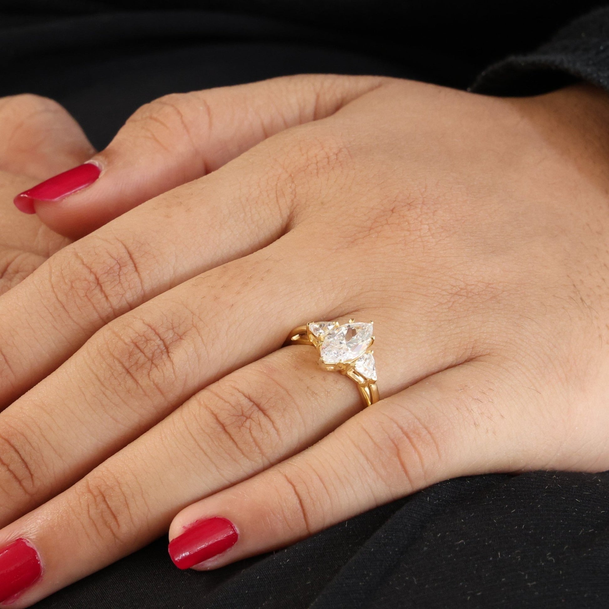 1.90 TCW Marquise & Trillion Cut Trilogy Engagement Ring in Lab Diamond – 14k Solid Gold, Wedding Gift for Her, Everyday Ring, Daily Wear - Shoora Designs