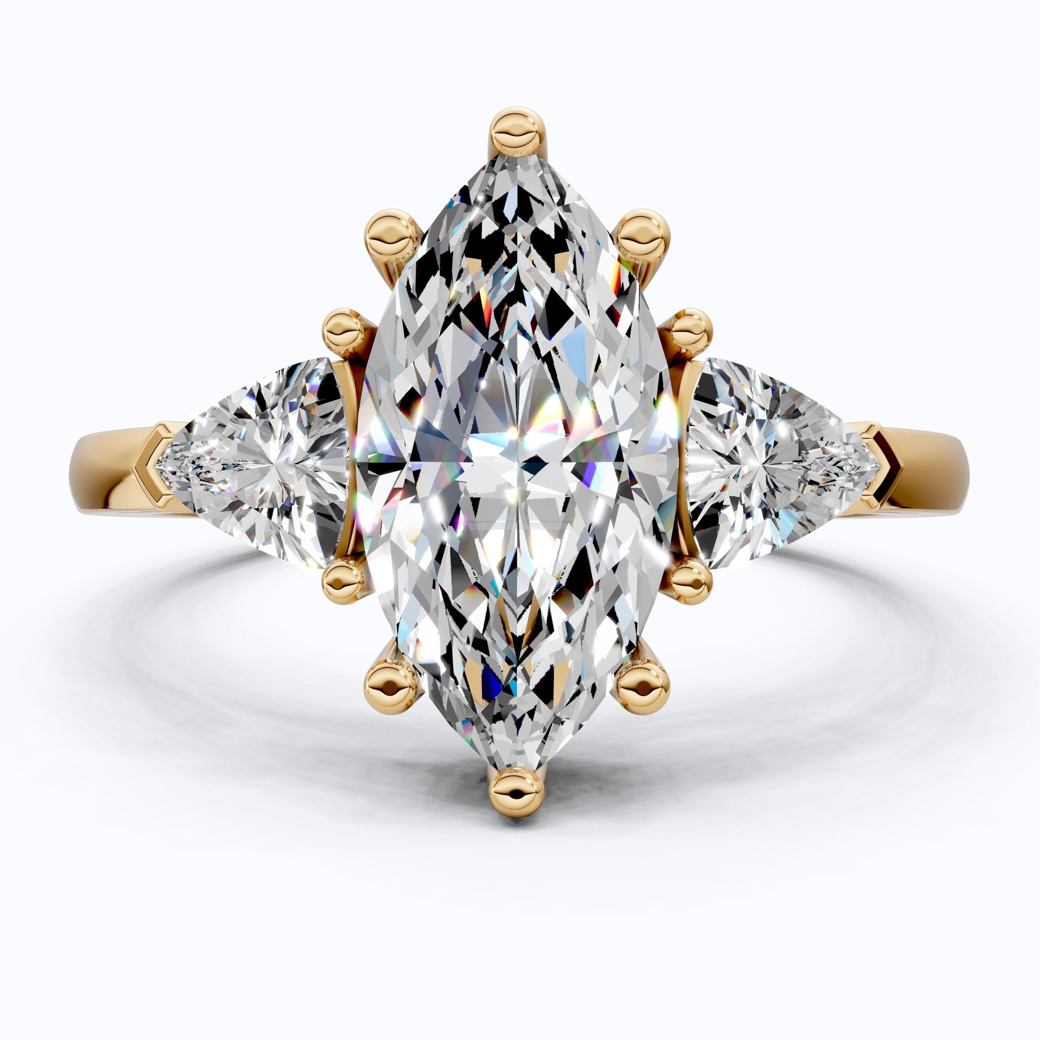 1.90 TCW Marquise & Trillion Cut Trilogy Engagement Ring in Lab Diamond – 14k Solid Gold, Wedding Gift for Her, Everyday Ring, Daily Wear - Shoora Designs