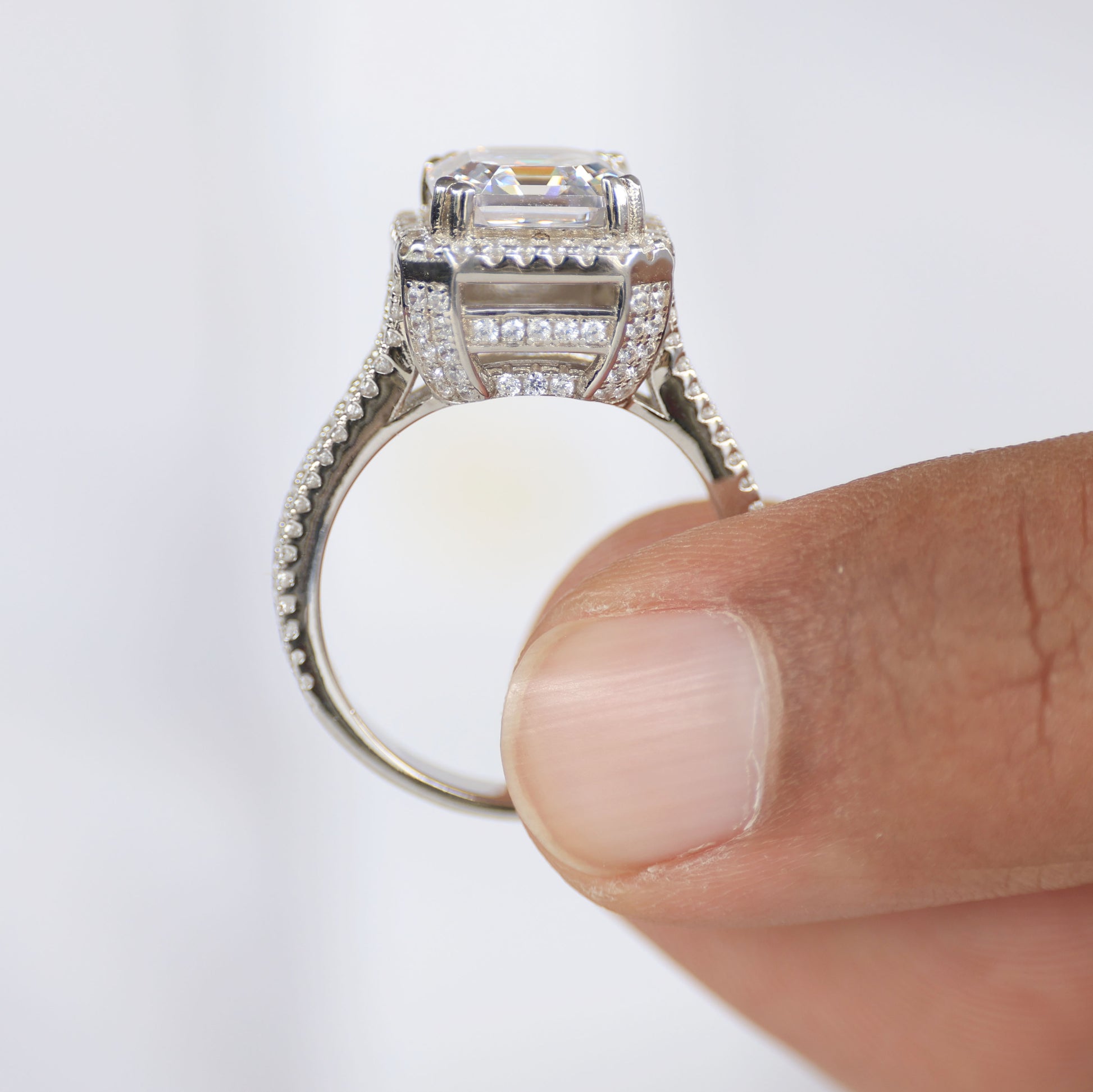 Split Shank Asscher Halo Statement Engagement Ring in Lab Diamond-14k Solid Gold, Vintage Wedding Ring, Birthday Gift