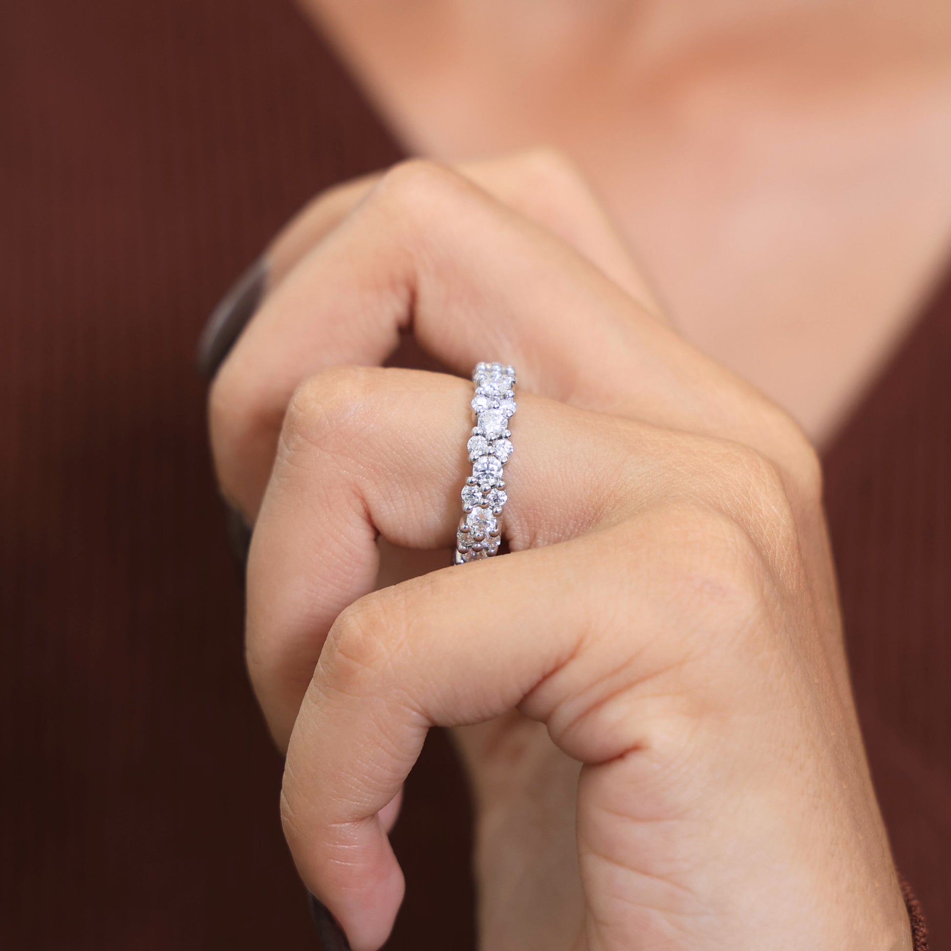 Bold Double Row Cluster Eternity Wedding Ring in 14K Solid Gold, 2.21 TCW Round Cut Lab Created Diamonds, Bridal Jewelry, Birthday Gift for Her