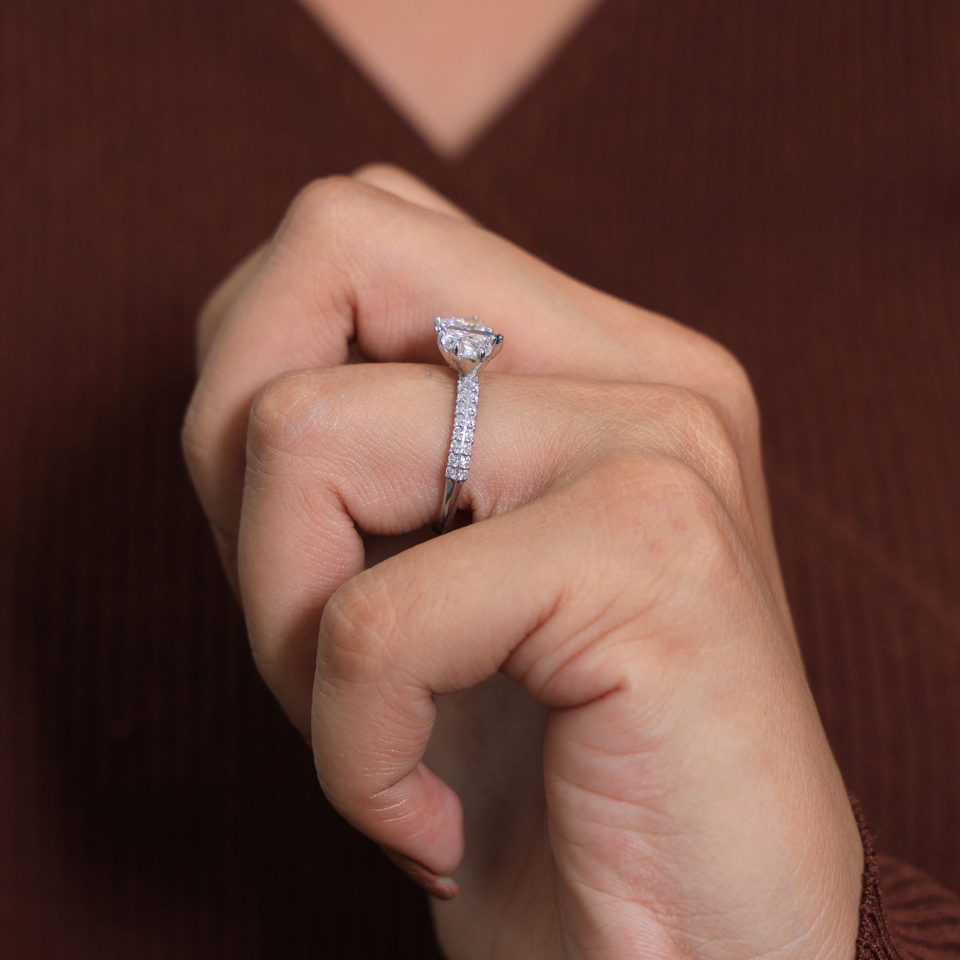 Delicate Butterfly Kite Trilogy Engagement Ring in 14K Solid Gold, 1.74 TCW Kite/Butterfly Cut Lab Created Diamond, Gift for Her, Promise Ring