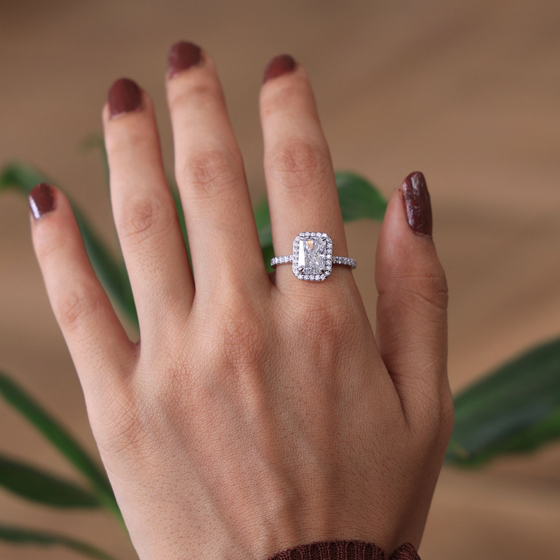 Emerald Cut Halo Pavé Engagement Ring in Lab Grown Diamond-14k Solid Gold, Wedding Ring For Women, Anniversary Gift,